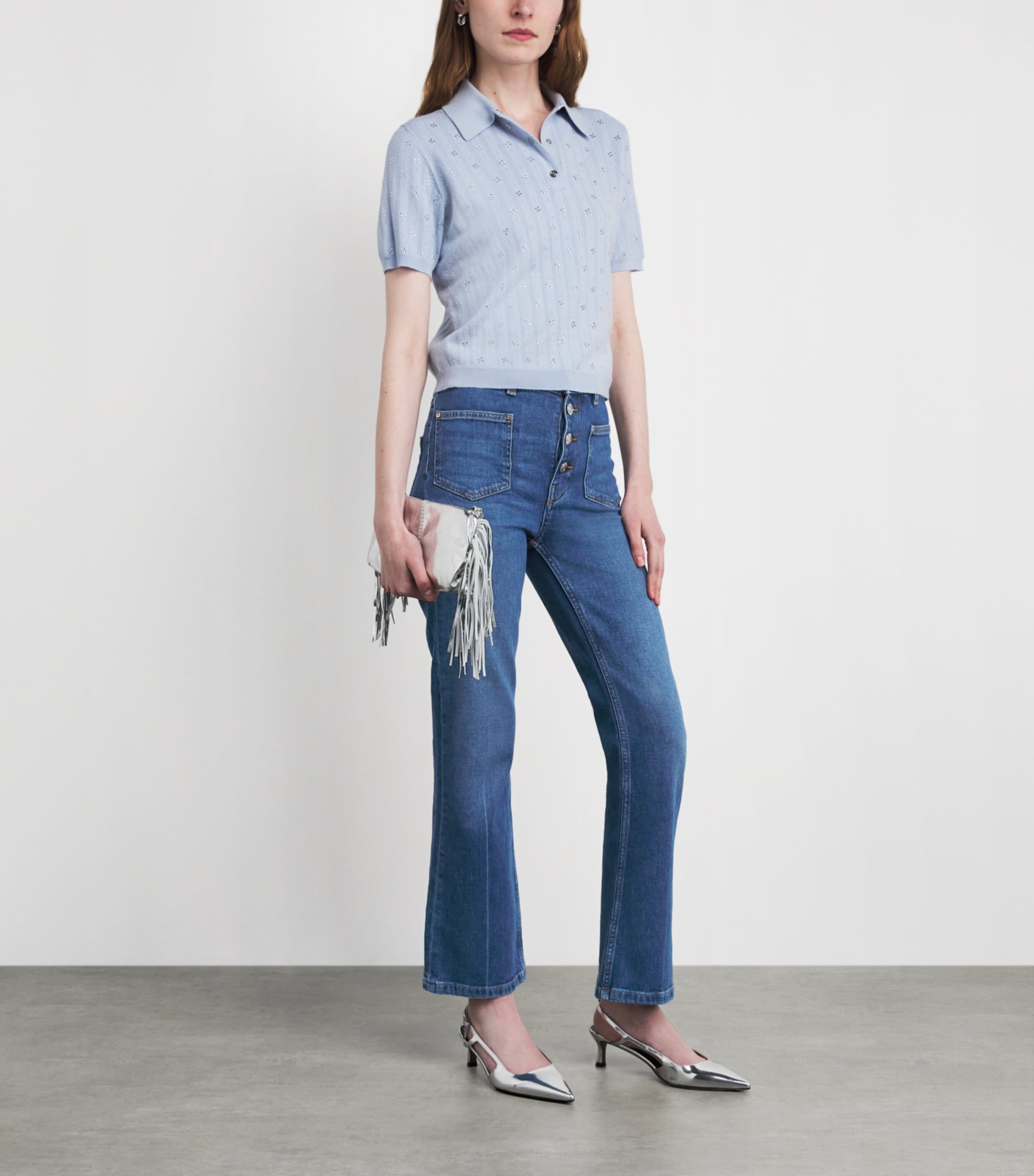 Maje Womens Patch-Pockets Flared Jeans Blue Image 2