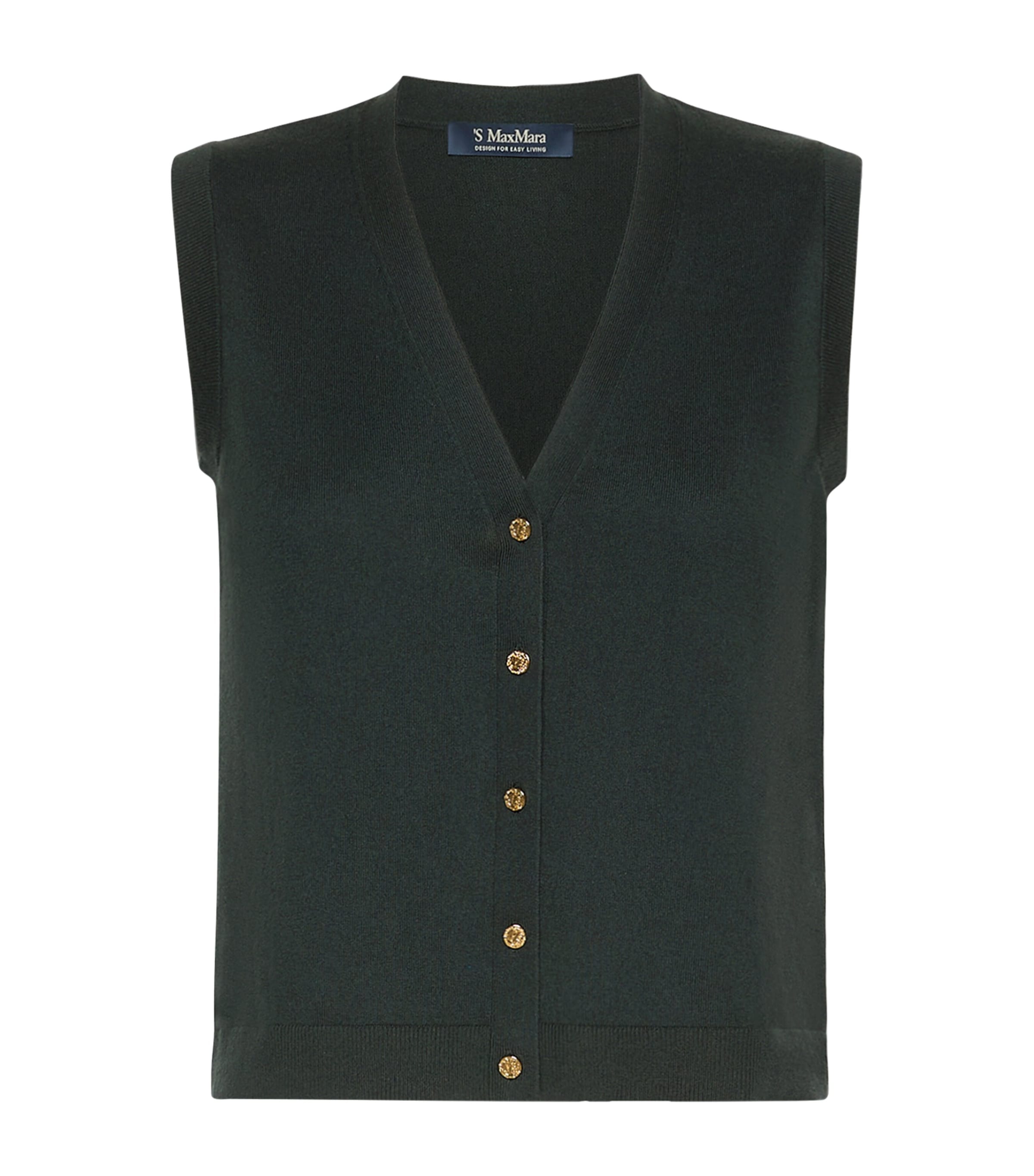 Max Mara Womens Cotton-Cashmere-Silk Sweater Vest Dark Green Image 1