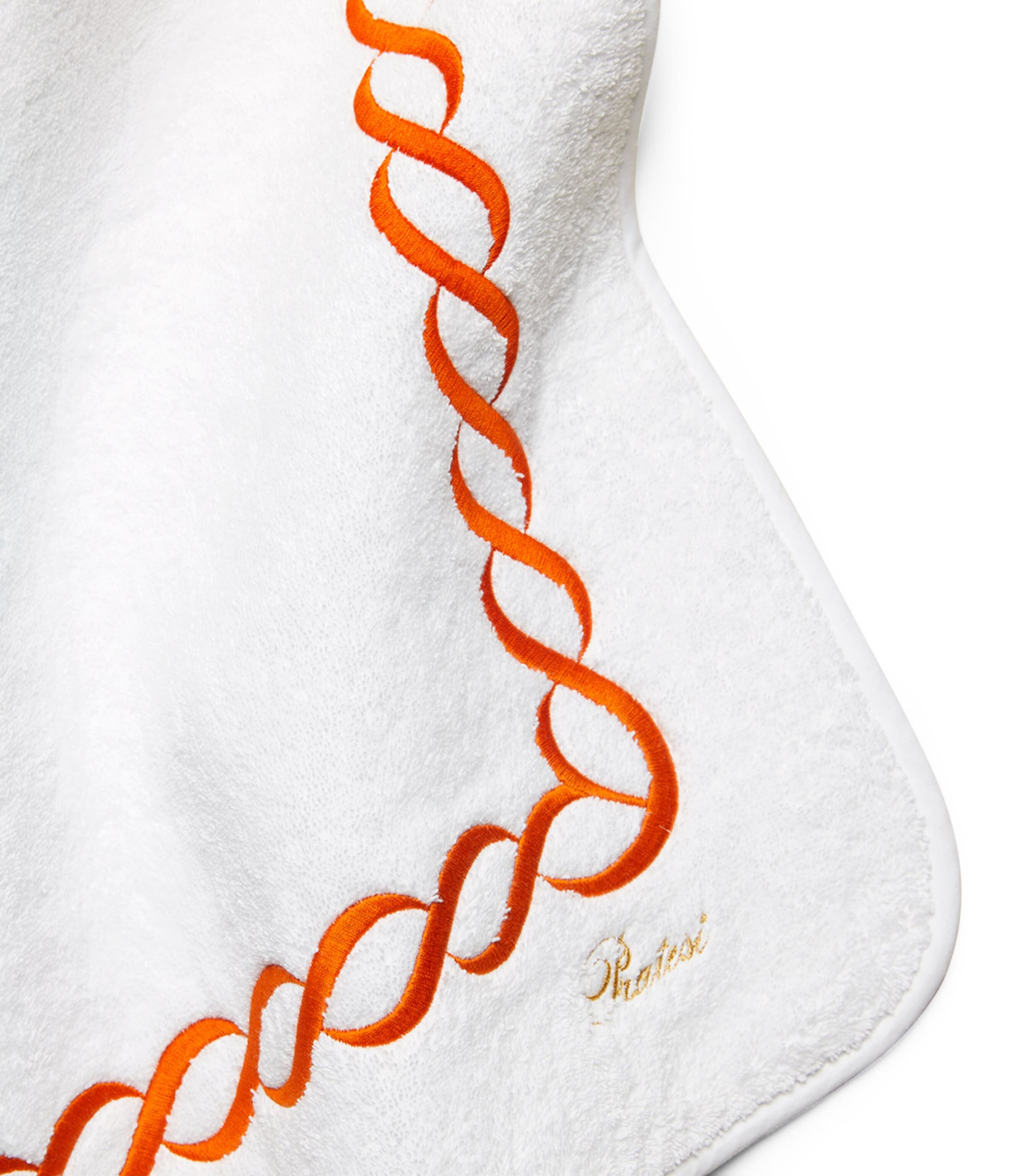 Cotton Treccia Bath Mat (50cm x 90cm) WHITE/ORANGE Image 2