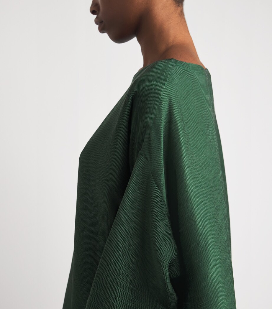 Silk Plissé Scoop-Neck Dress EMERALD Image 6