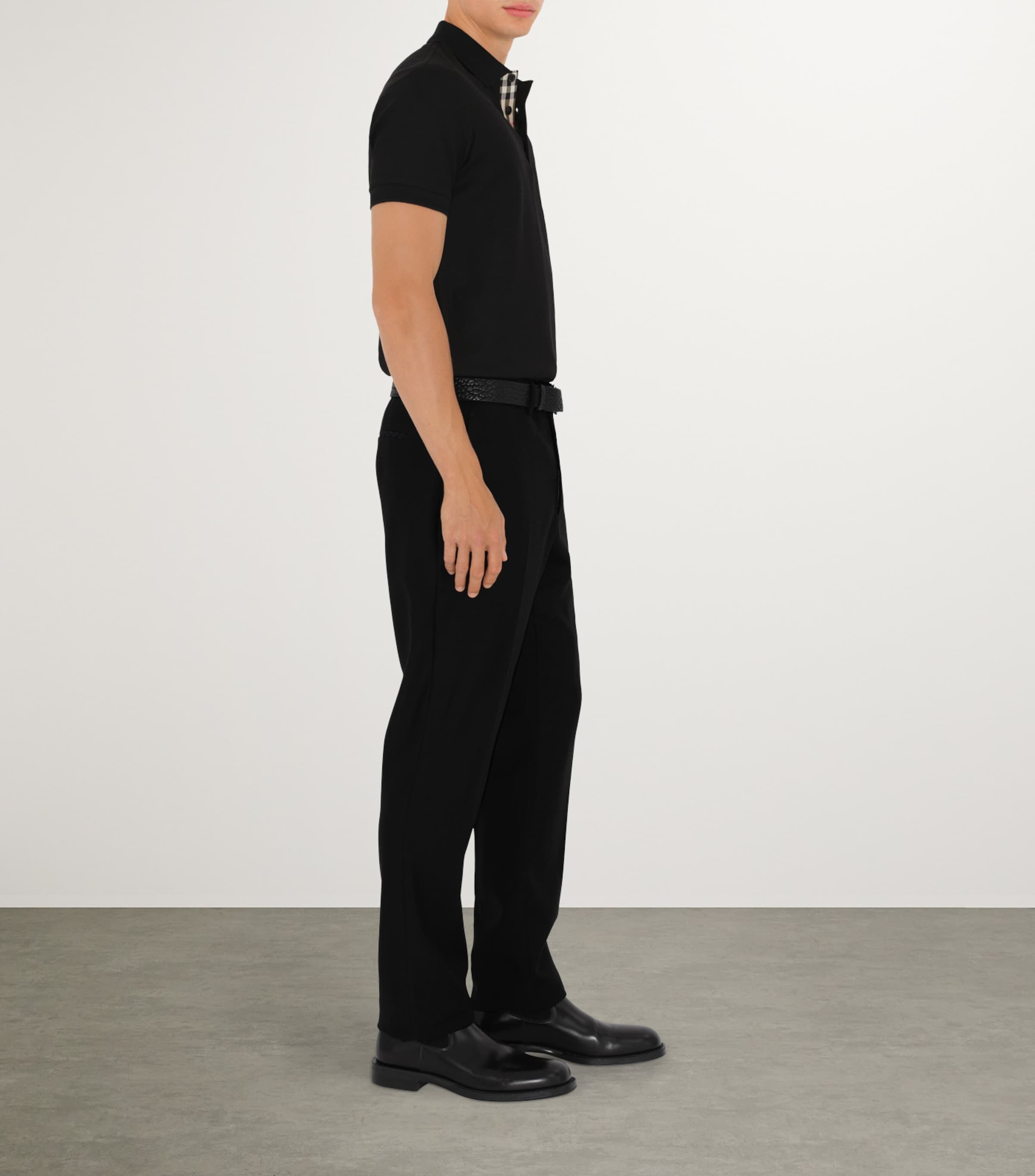 Cotton Check-Placket Polo Shirt BLACK Image 3
