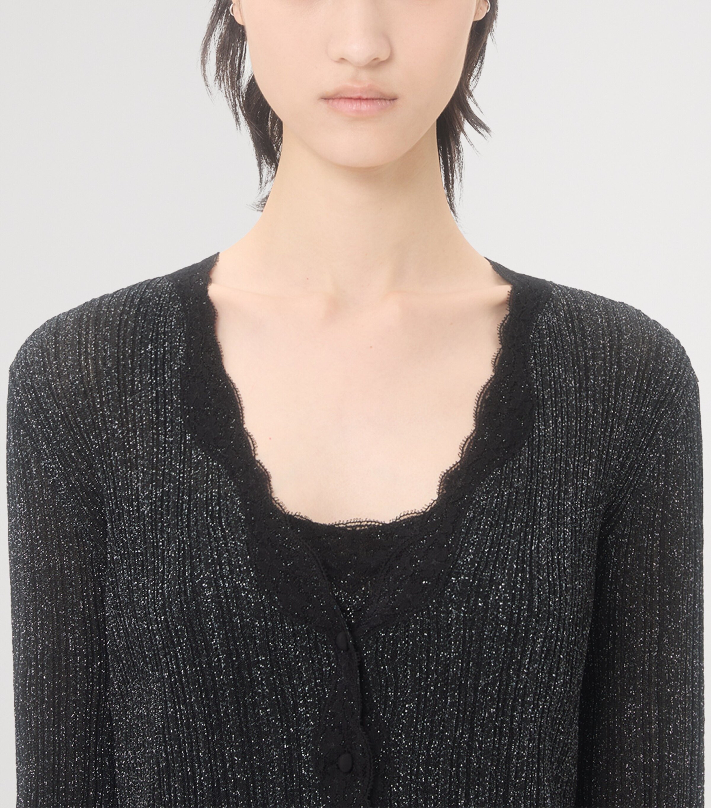 Valentino Womens Lace-Trim Lurex Cardigan Nud Image 6