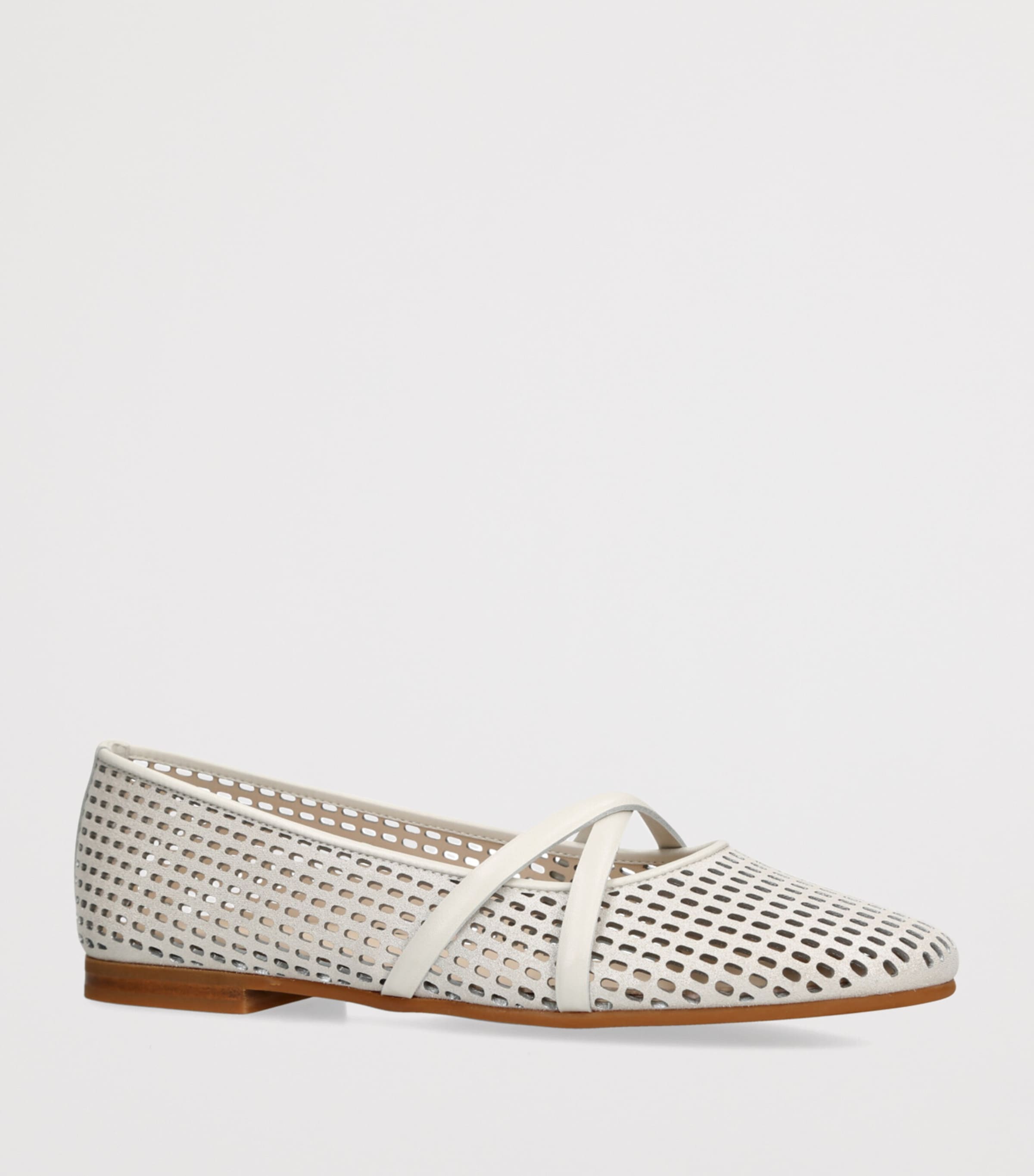 Brunello Cucinelli Kids Leather Laser-Cut Ballet Flats Bone Image 3