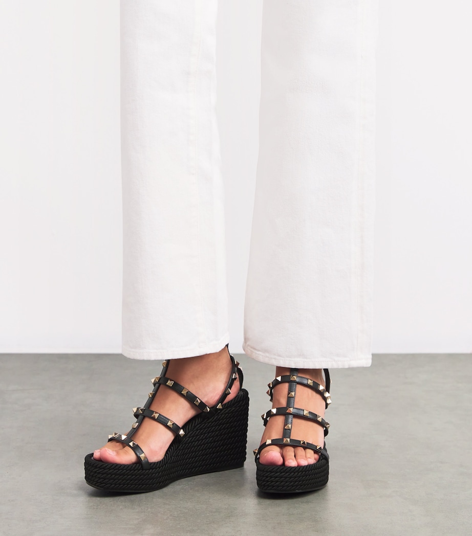 Valentino Garavani Rockstud Wedge Sandals 95 Black Image 2
