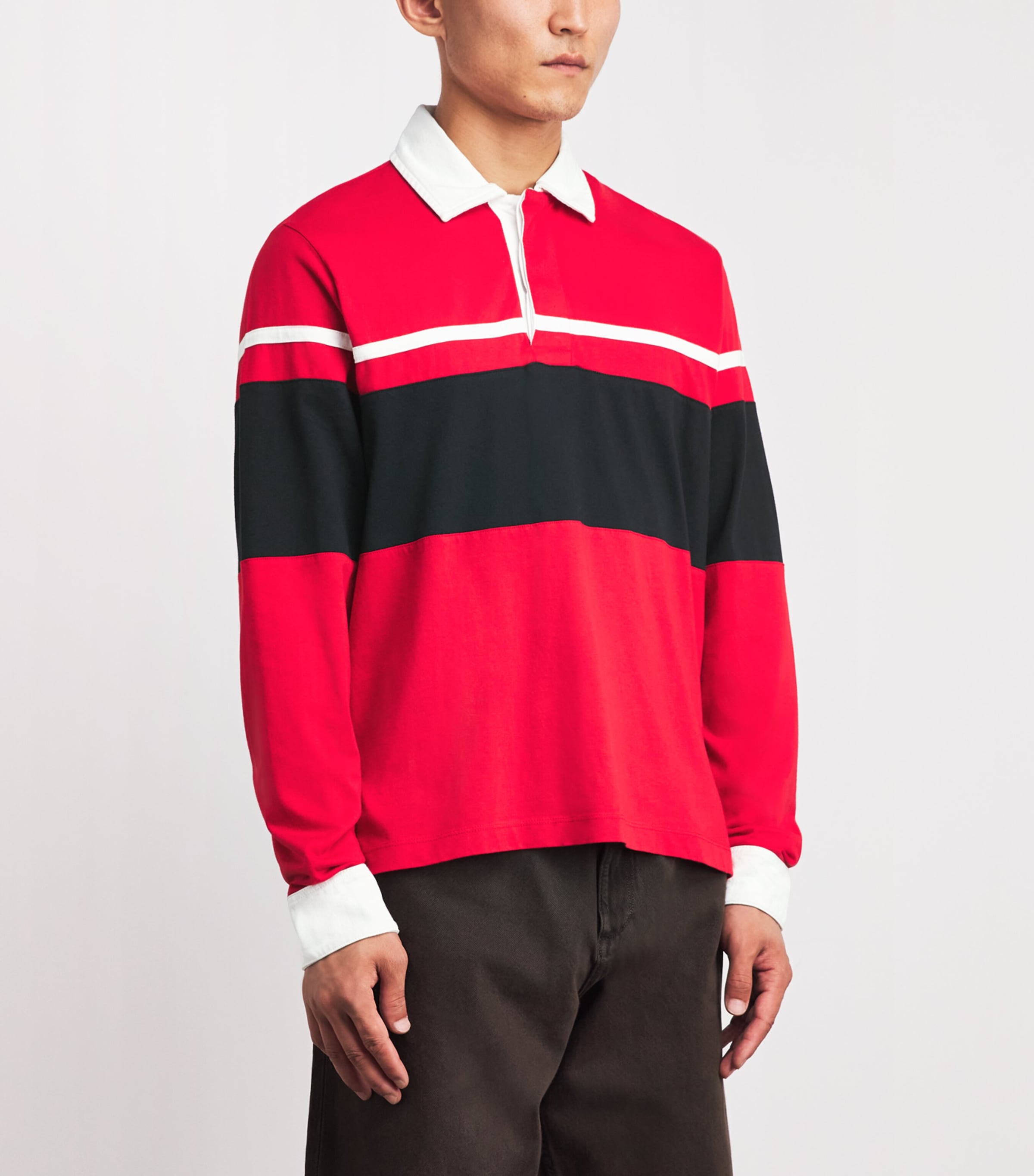 Rag & Bone Mens Cotton Stripe Polo Rugby Shirt Redmt Image 4