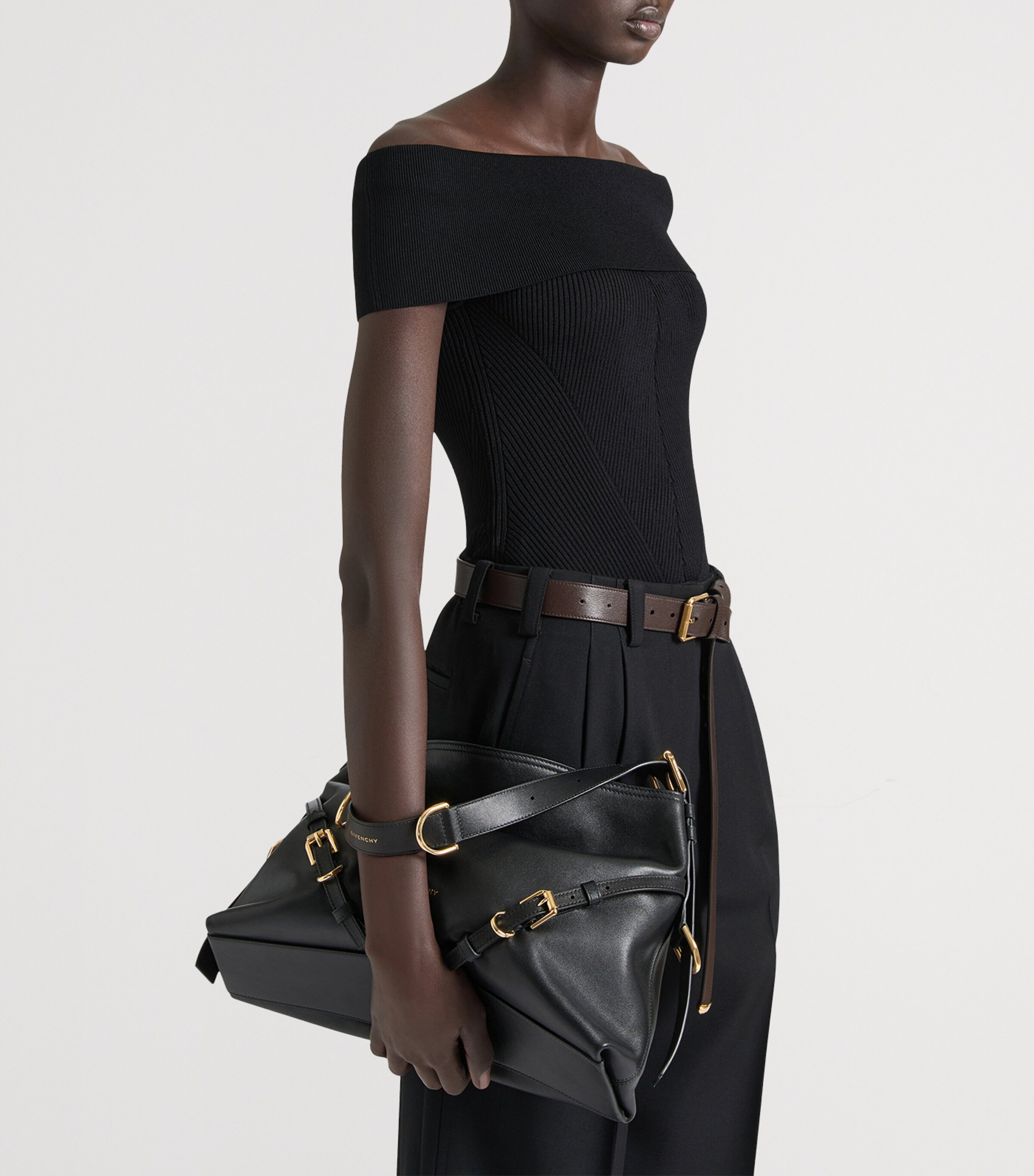 Givenchy Medium Leather Voyou Top-Handle Bag Black Image 3