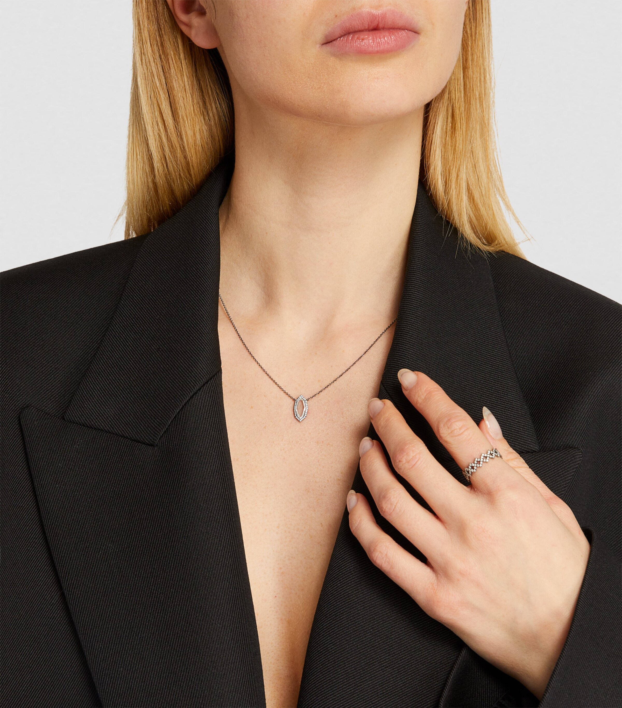 Black Gold and Diamond Prism Necklace WHITE GOLD Image 3