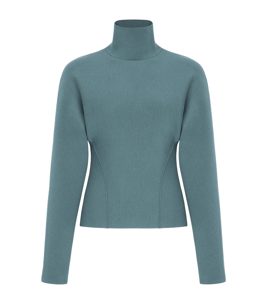 Alaïa Womens Wool-Blend Cinched Sweater Blue Grey Image 1
