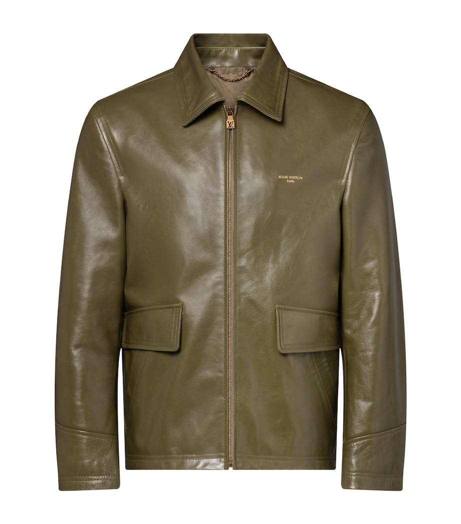 LOUIS VUITTON Mens Logo Boxy Leather Jacket Deep Lichen Green Image 1