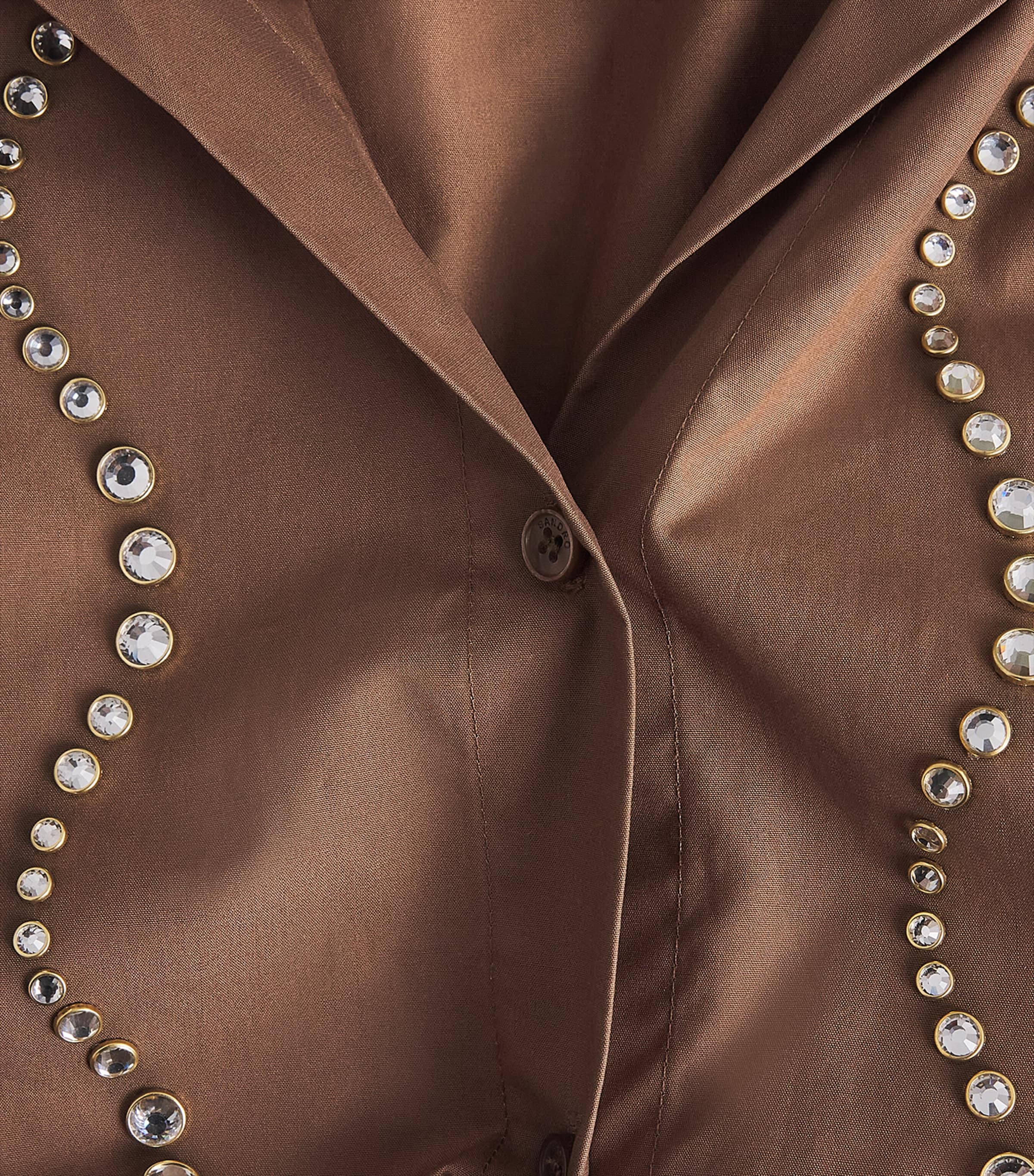 Sandro Paris Womens Cotton Embellished Cropped Shirt Brown Image 6