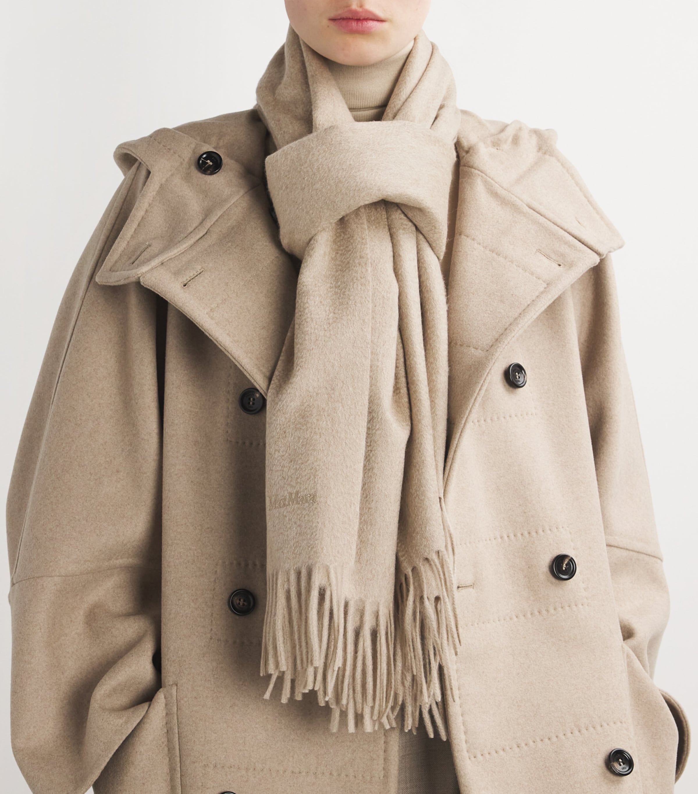 Cashmere Fringed Scarf BEIGE Image 4