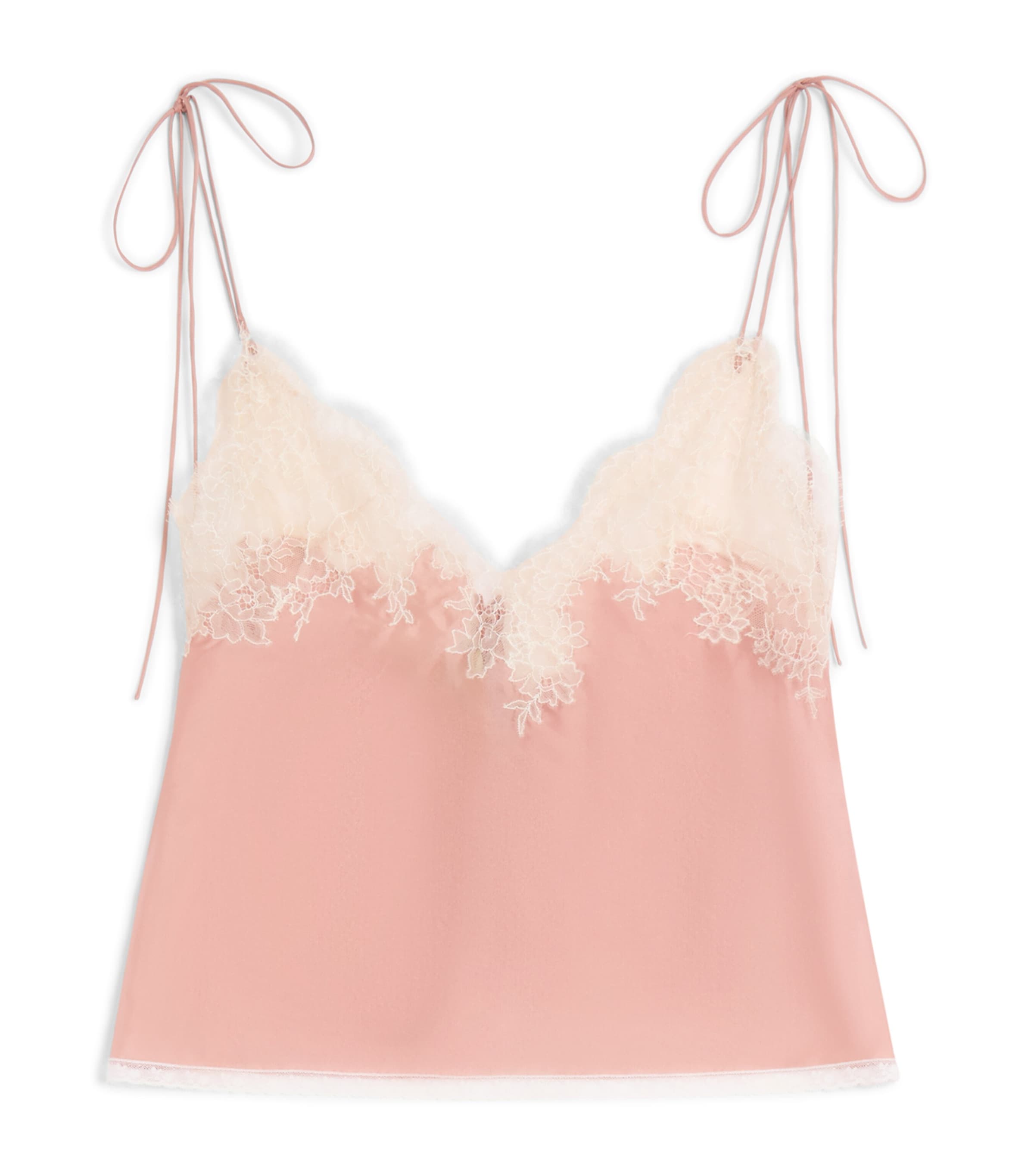 Valentino Silk Lace-trim Tank Top In Orange