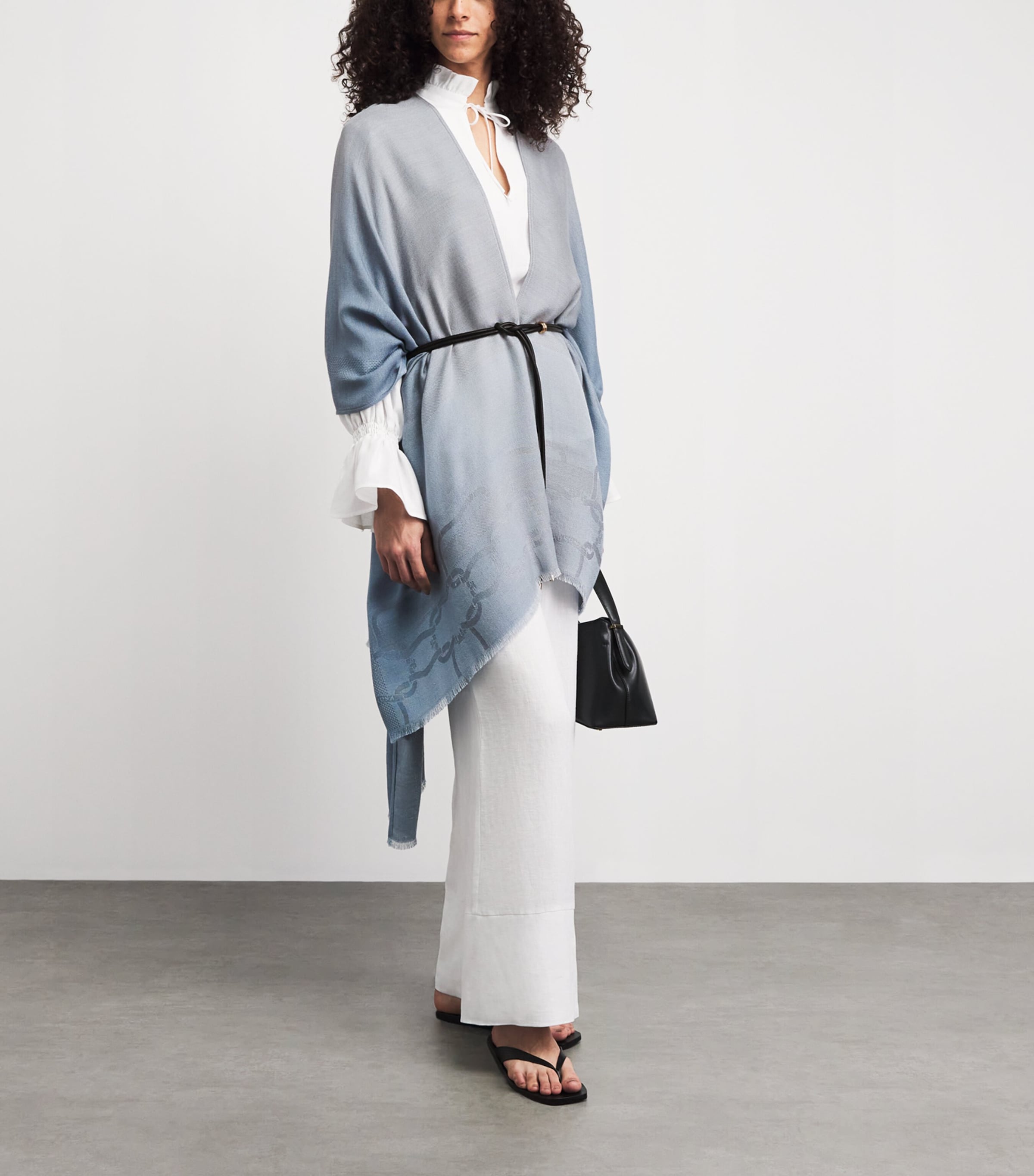 Agnona Womens Cashmere-Silk Cape Poncho Light Blue Bleach Image 2