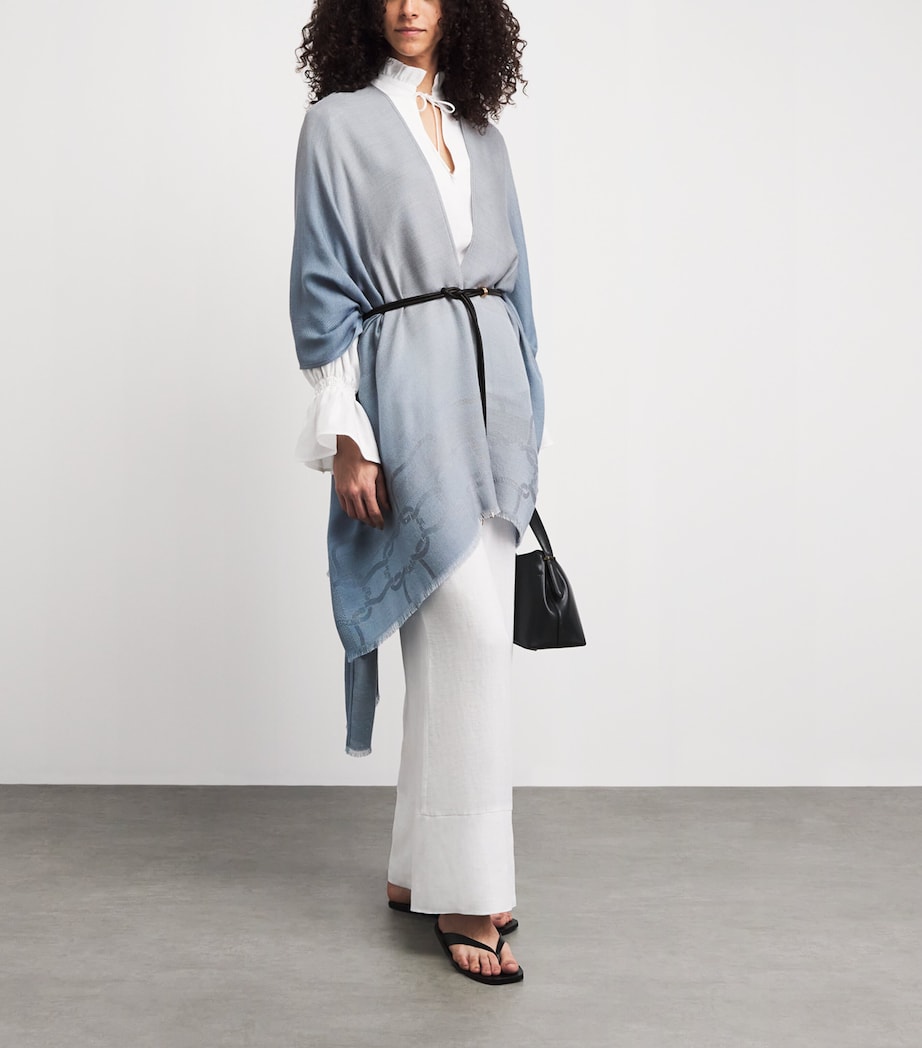 Agnona Womens Cashmere-Silk Cape Poncho Light Blue Bleach Image 2
