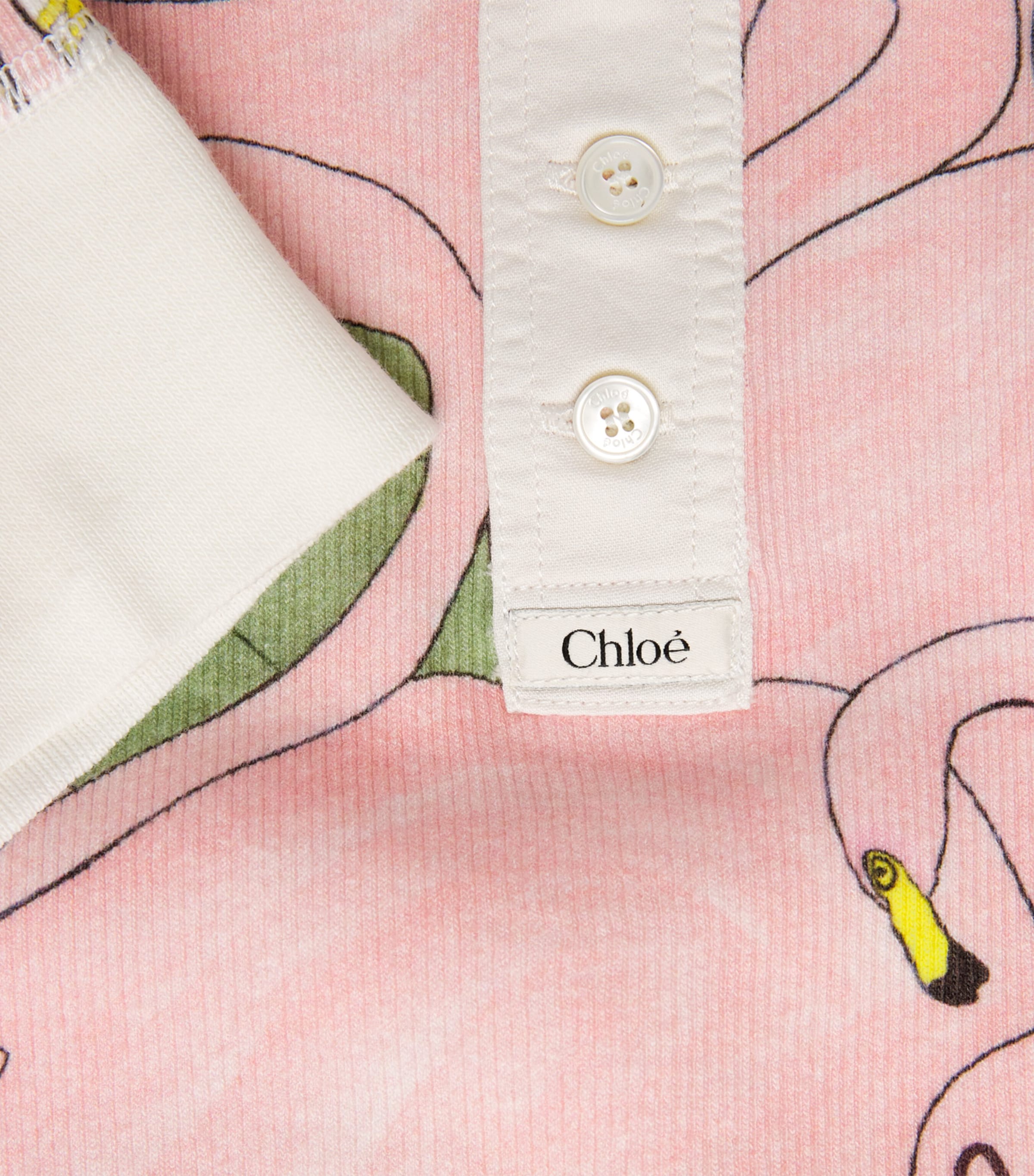 Chloé Womens Cotton Flamingo Print Henley T-Shirt Flamingo Image 2