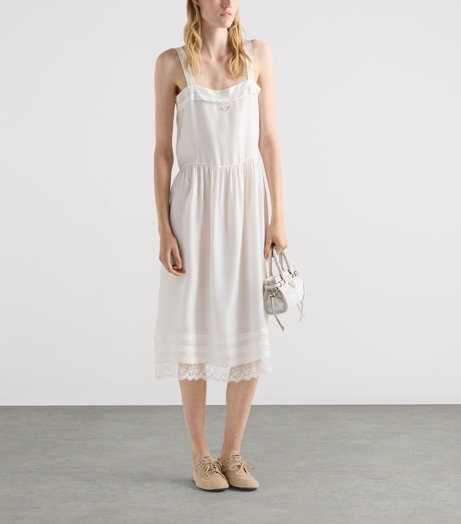 Prada Womens Cupro-Silk Embroidered Midi Dress Neutral Image 2