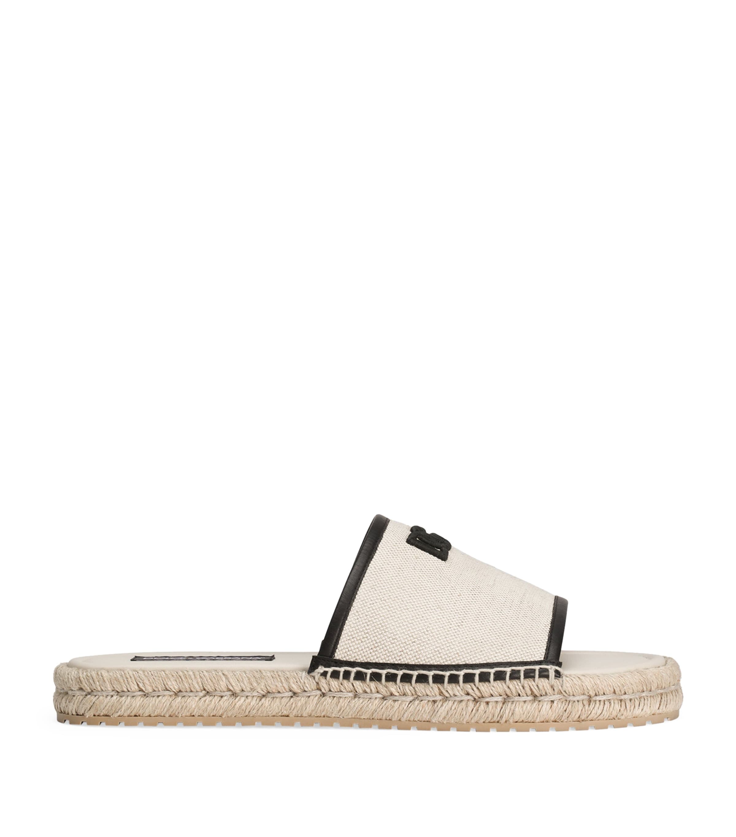 Canvas Embroidered Espadrille Slides 8S469-IVORY/BLACK Image 1