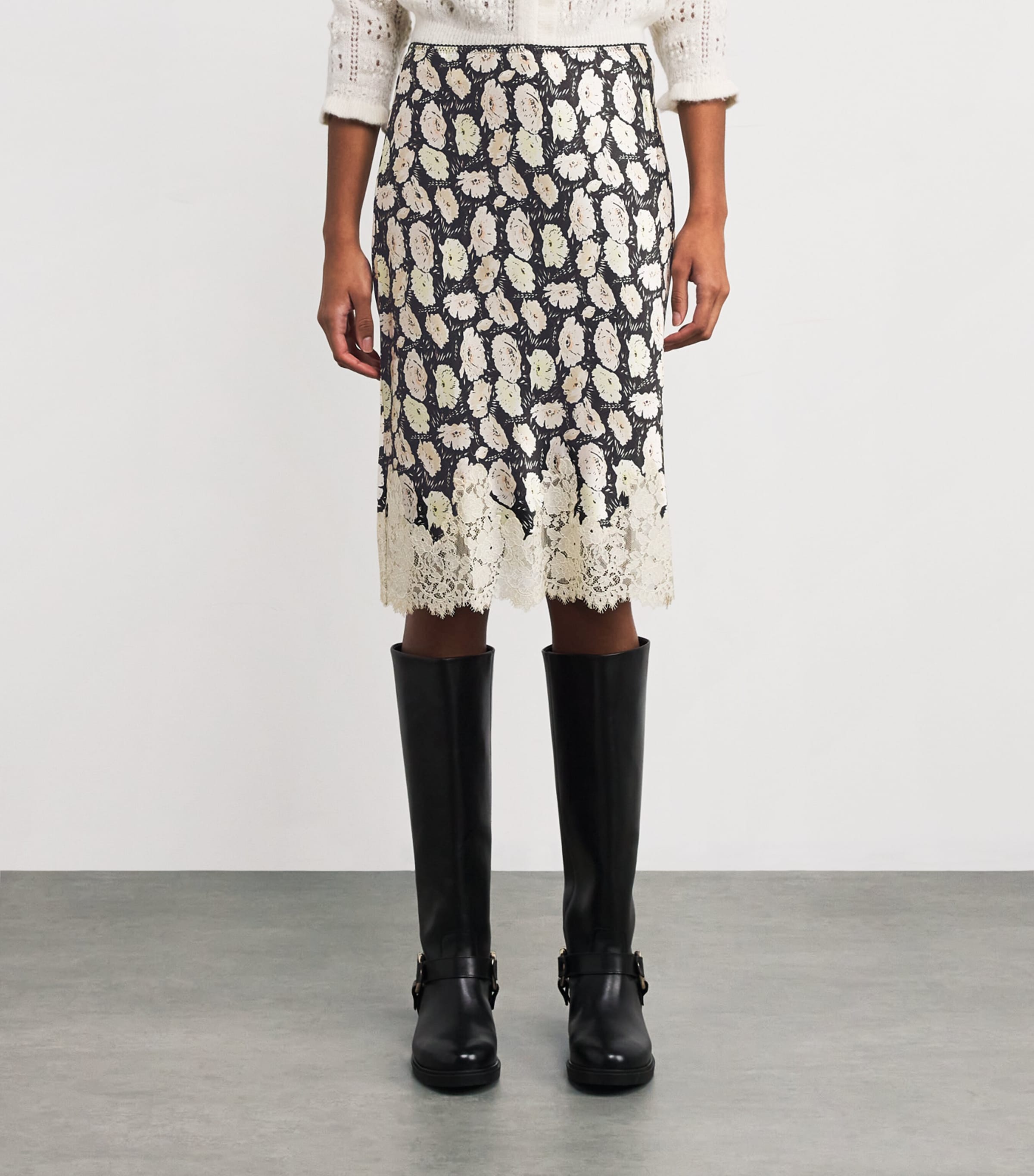 Silk Elowette Midi Skirt NOIR FLEURS D'ANMNE Image 3