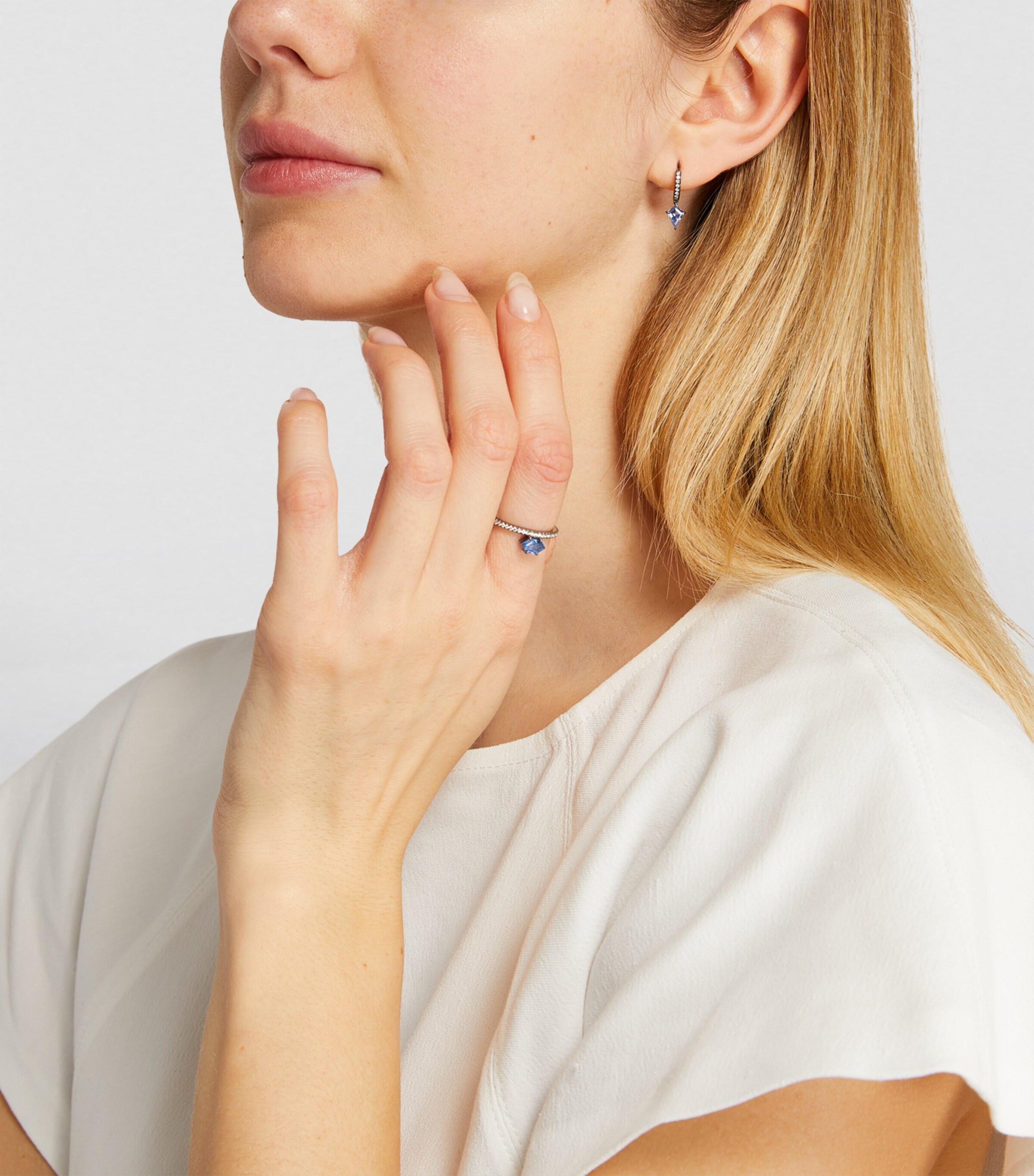 Eva Fehren Blackened White Gold, Diamond and Sapphire Ezzat Geo Hoop Earrings White Gold Image 4