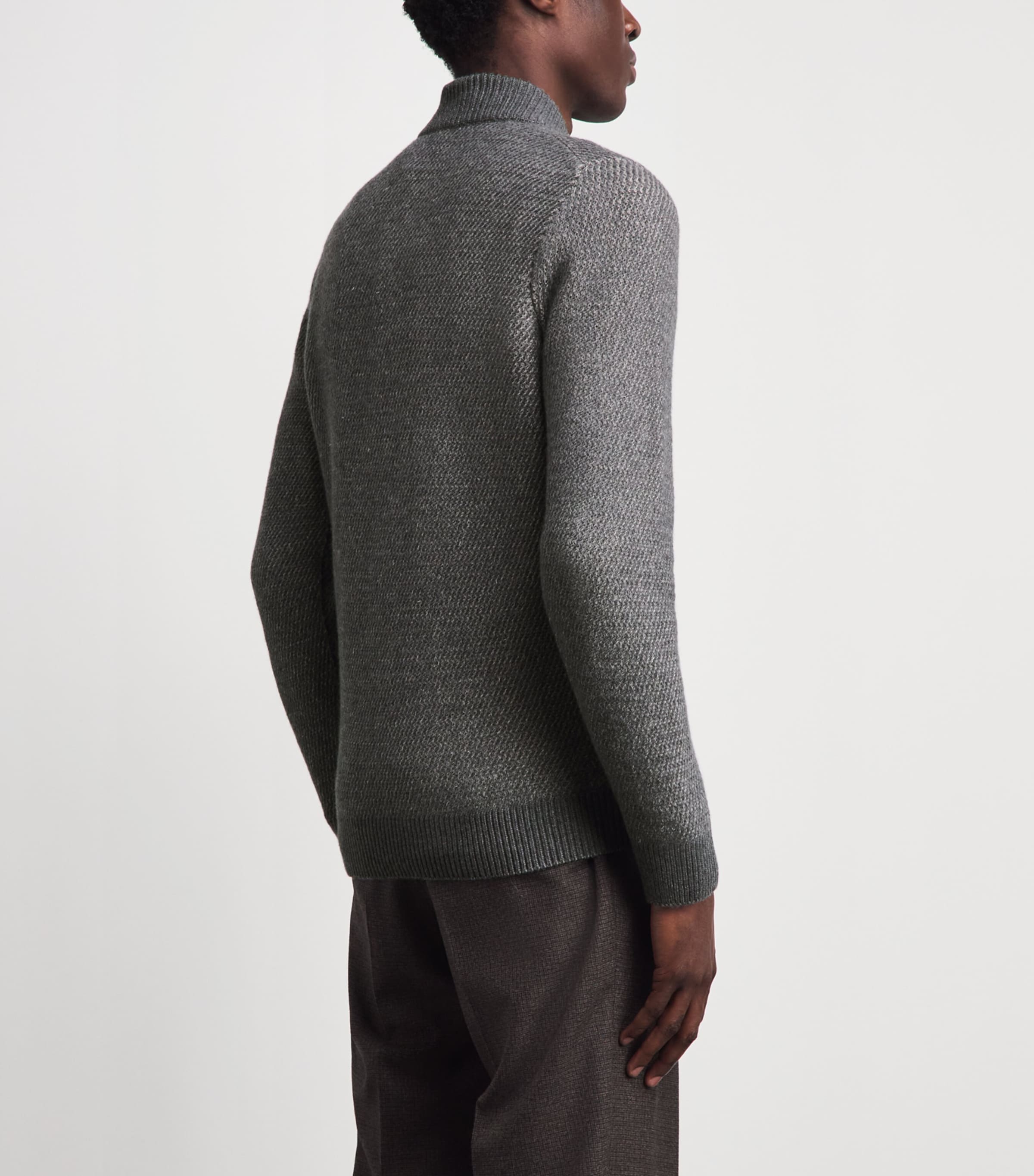 Colombo Mens Cashmere Quarter-Zip Sweater Grey/beige Image 5
