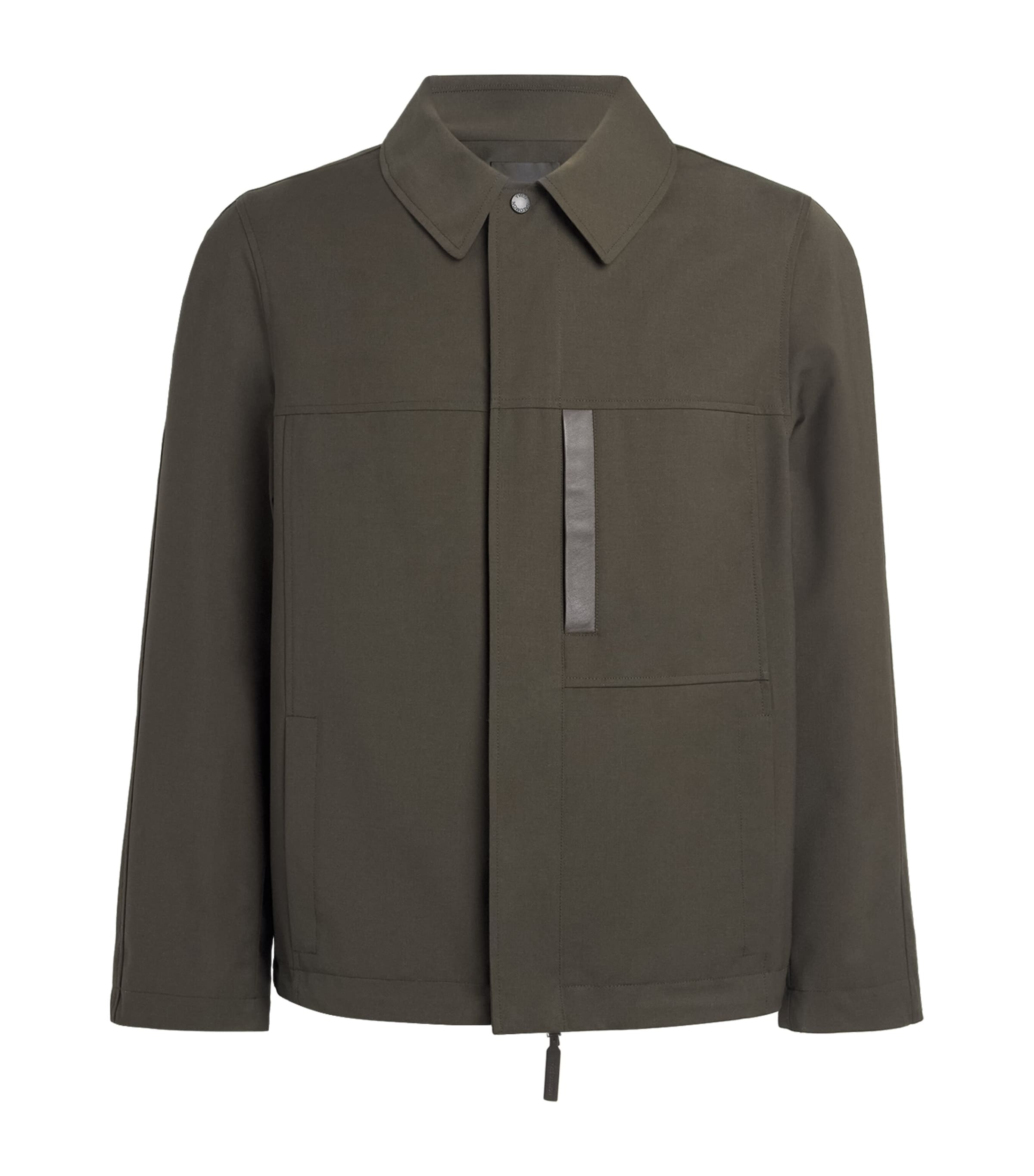 YVES SALOMON TECHNICAL WOOL LEATHER-TRIMMED OVERSHIRT