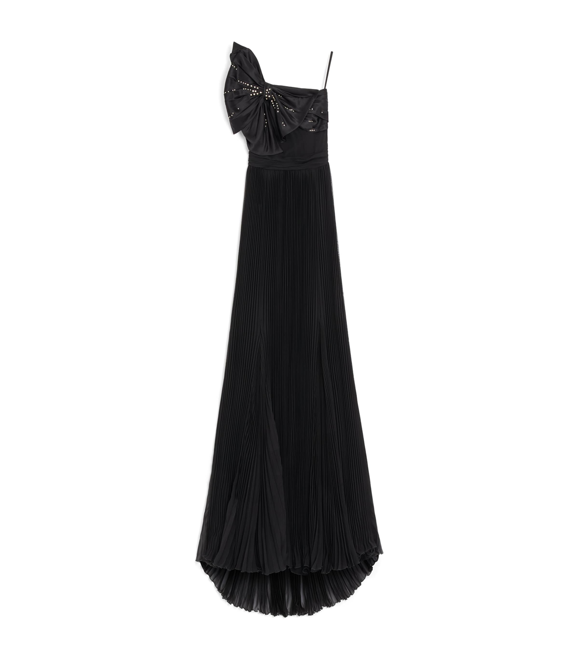 Valentino Silk Pleated Gown In Black