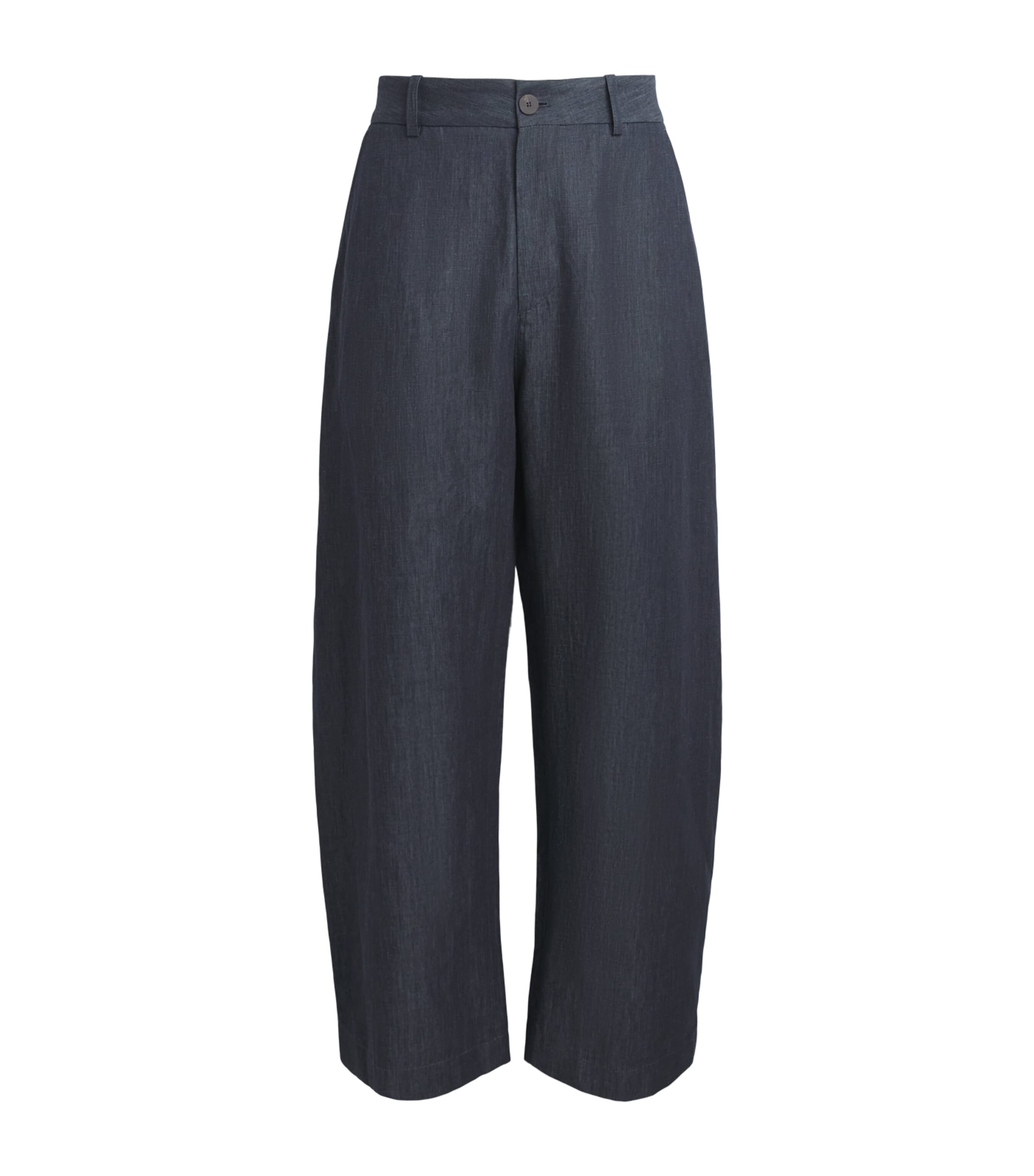 Studio Nicholson Mens Cotton-Linen Curved Trousers Indigo Image 1