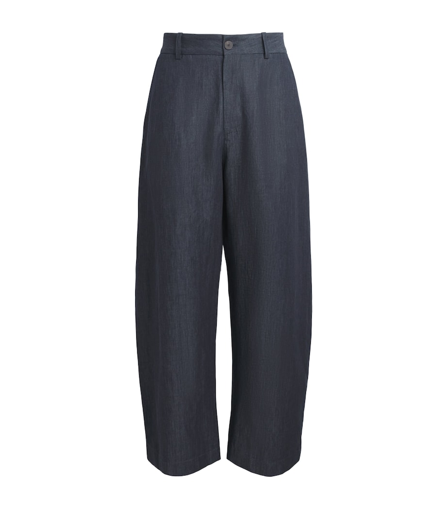 Studio Nicholson Mens Cotton-Linen Curved Trousers Indigo Image 1