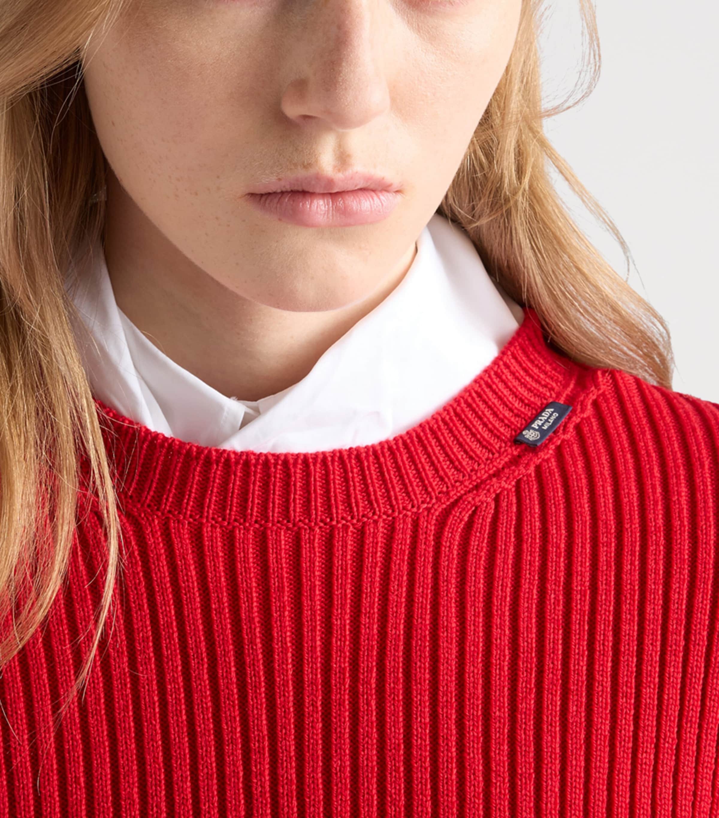 Prada Womens Wool Ribbed Short-Sleeve Sweater Red Image 4