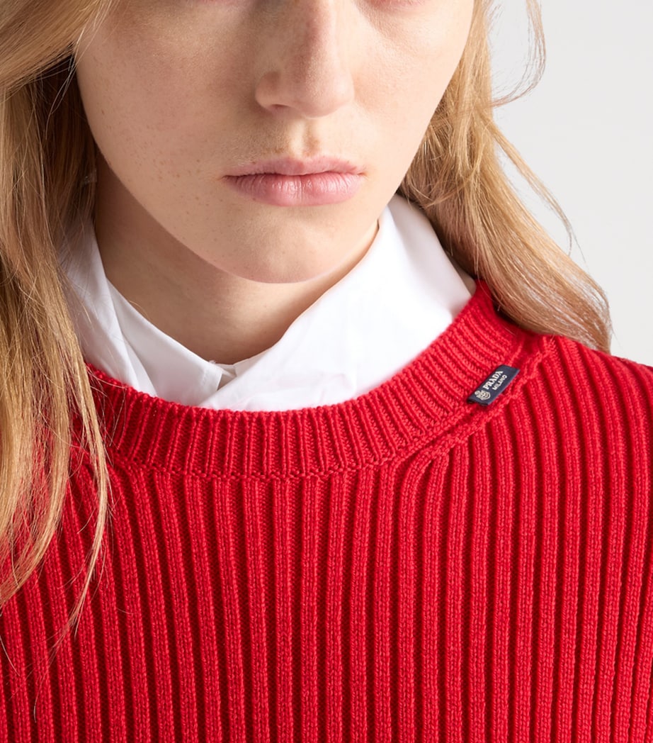 Prada Womens Wool Ribbed Short-Sleeve Sweater Red Image 4