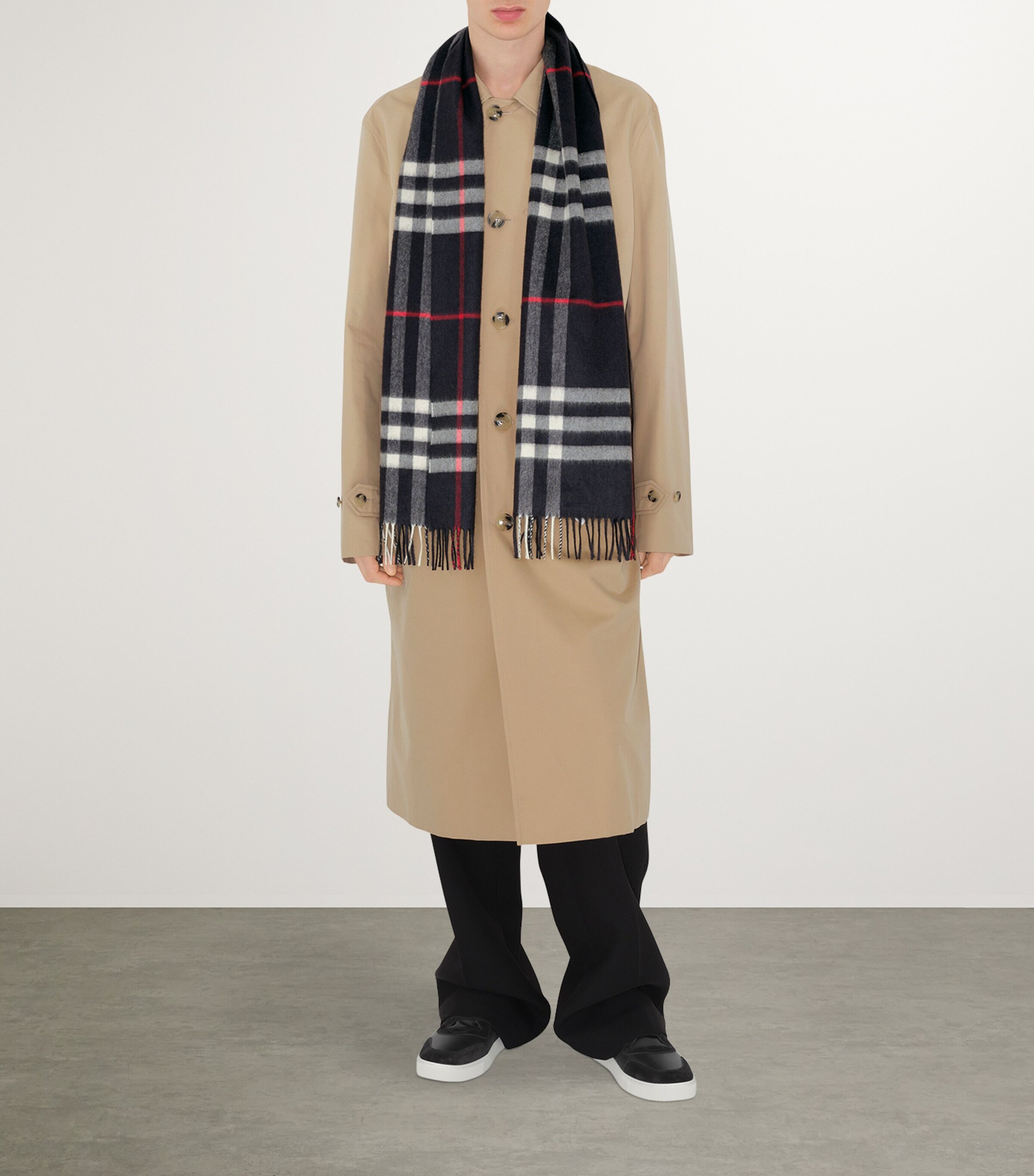 Burberry Navy Cashmere Check Scarf Harrods UK