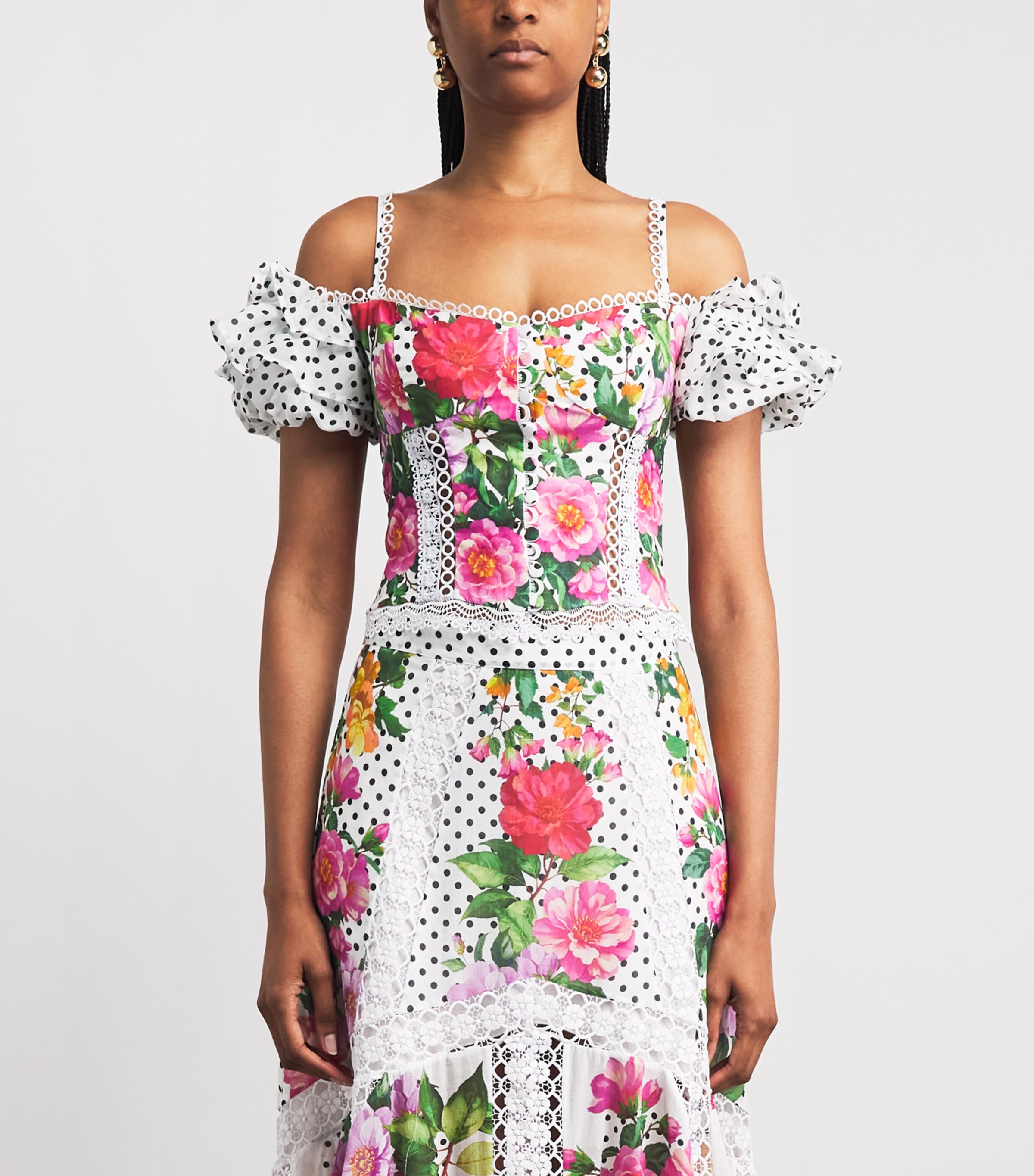 Charo Ruiz Ibiza Womens Floral Carmesi Crop Top White Dots Image 4