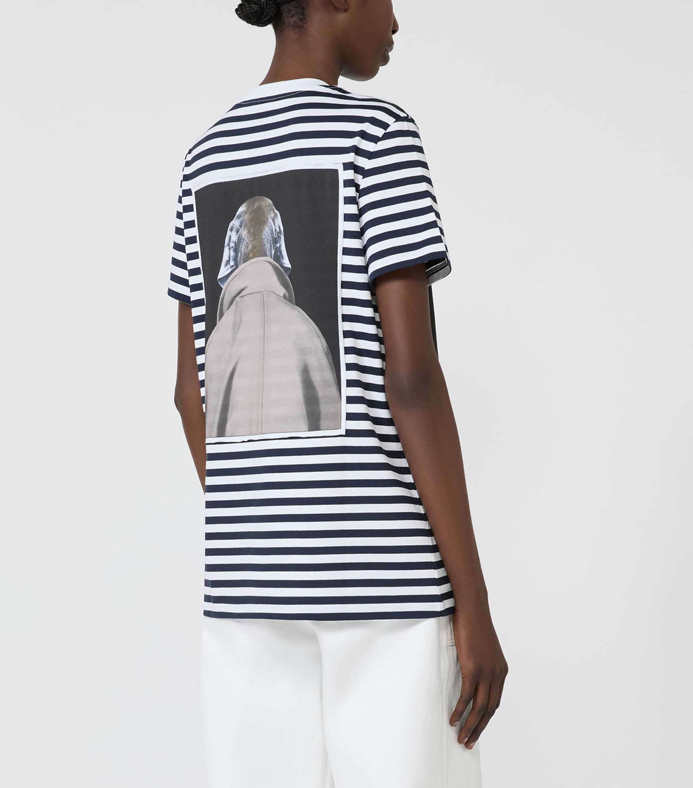 Max Mara Womens Stripe Dog Print T-Shirt White Blue Image 4