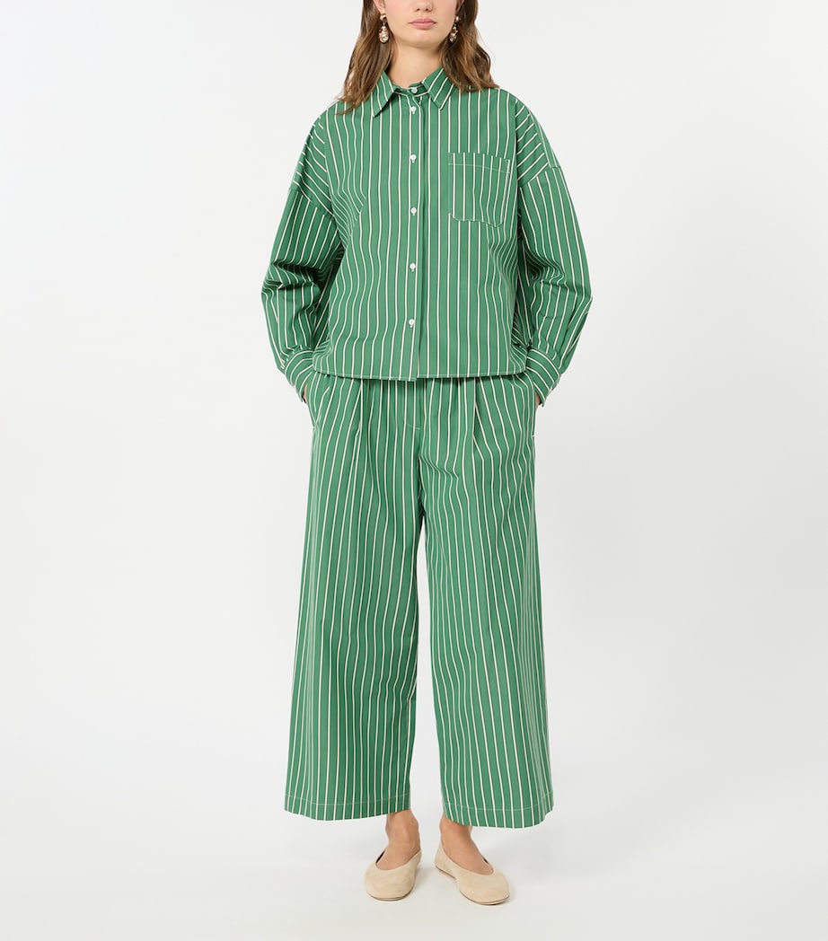 Weekend Max Mara Womens Cotton Striped Wide-Leg Trousers Green Image 2
