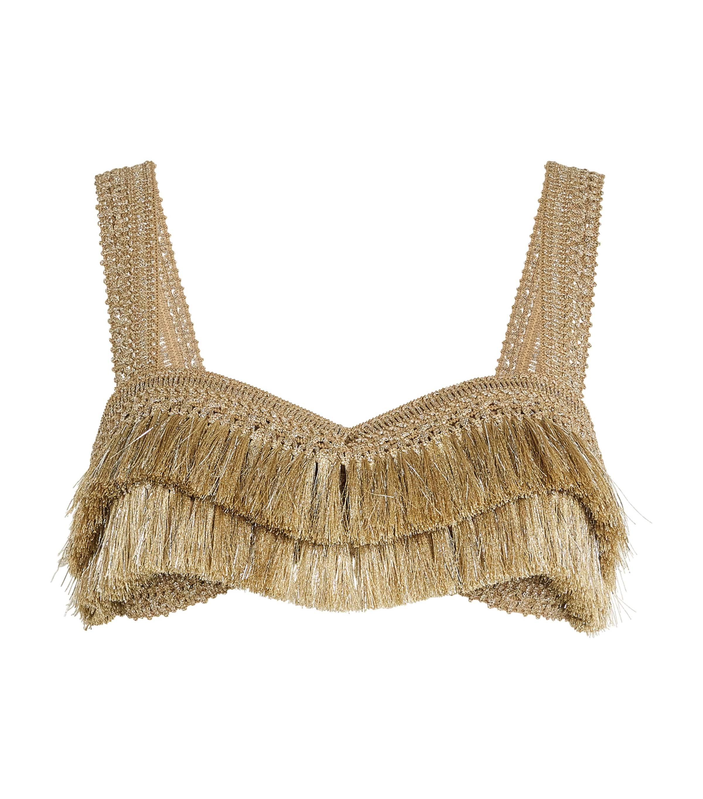 Patbo Metallic Fringed Crop-top In Beige