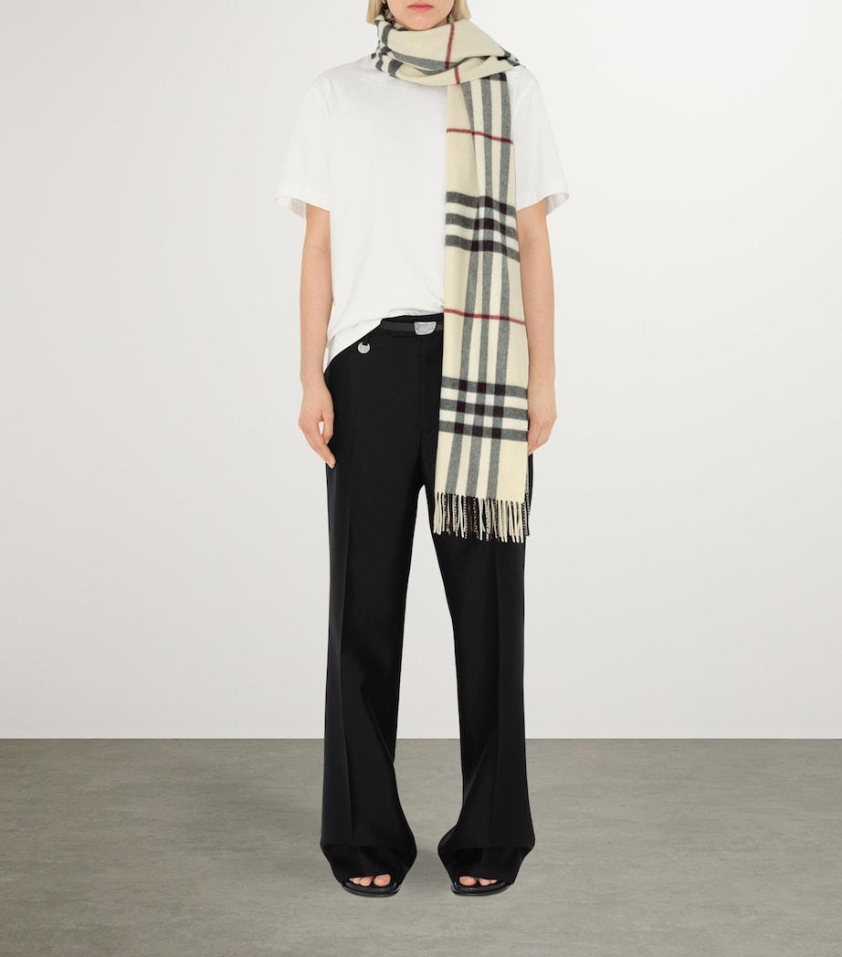 Cashmere Wide Check Scarf STONE Image 7