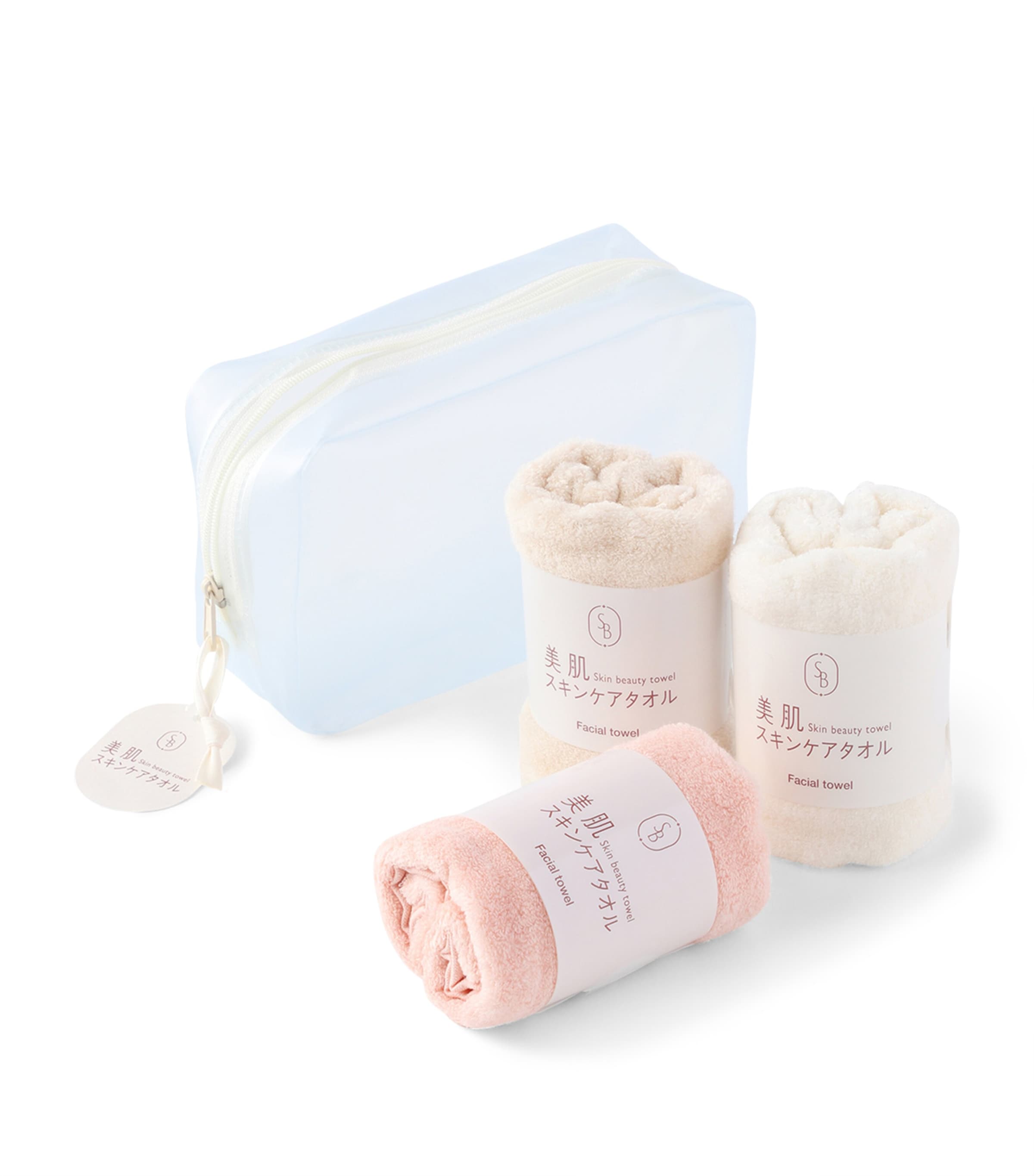 Set of 3 Face Towels and Case (30cm x 30cm) IVORY/BEIGE/PINK Image 1