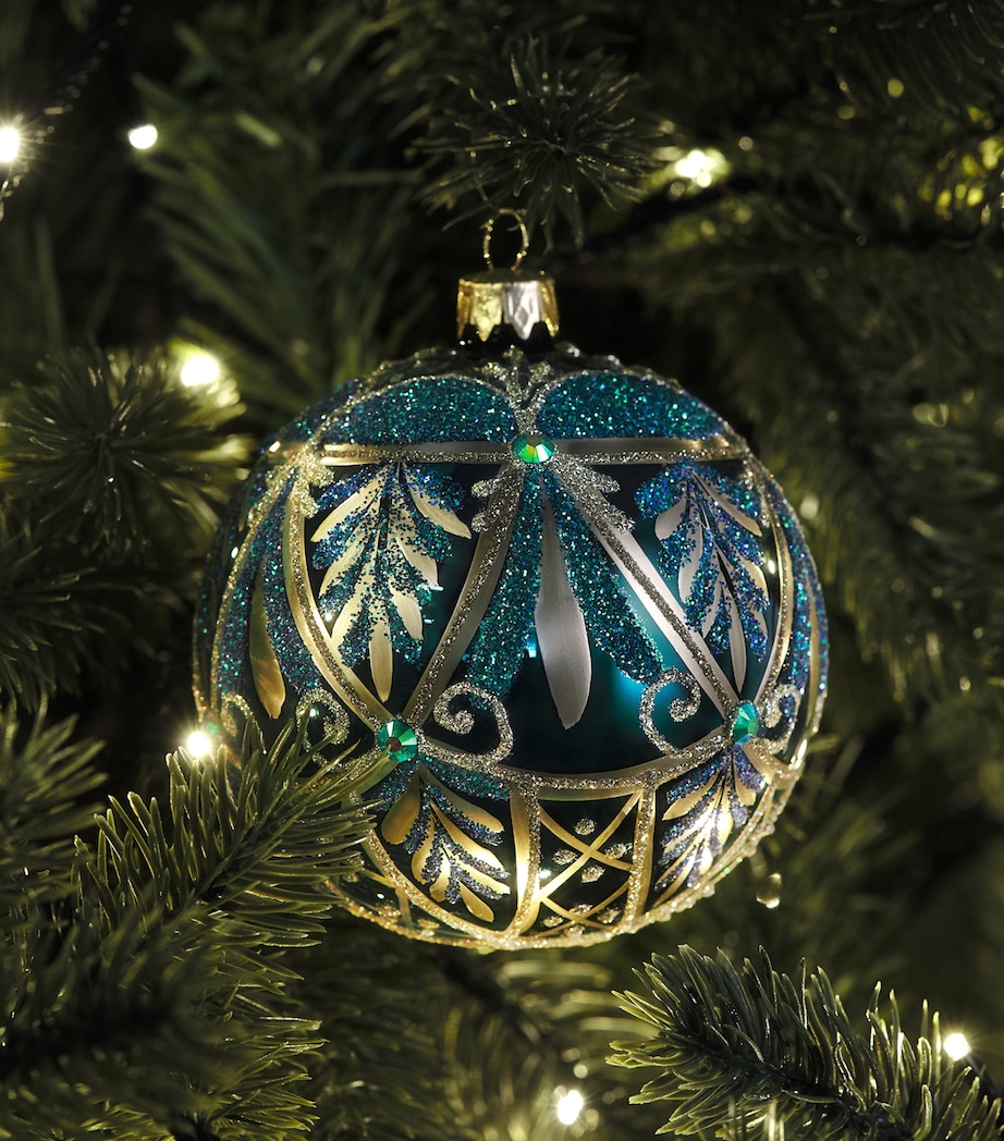 Harrods Glitter Leaf Pattern Bauble Bottle Green Image 3