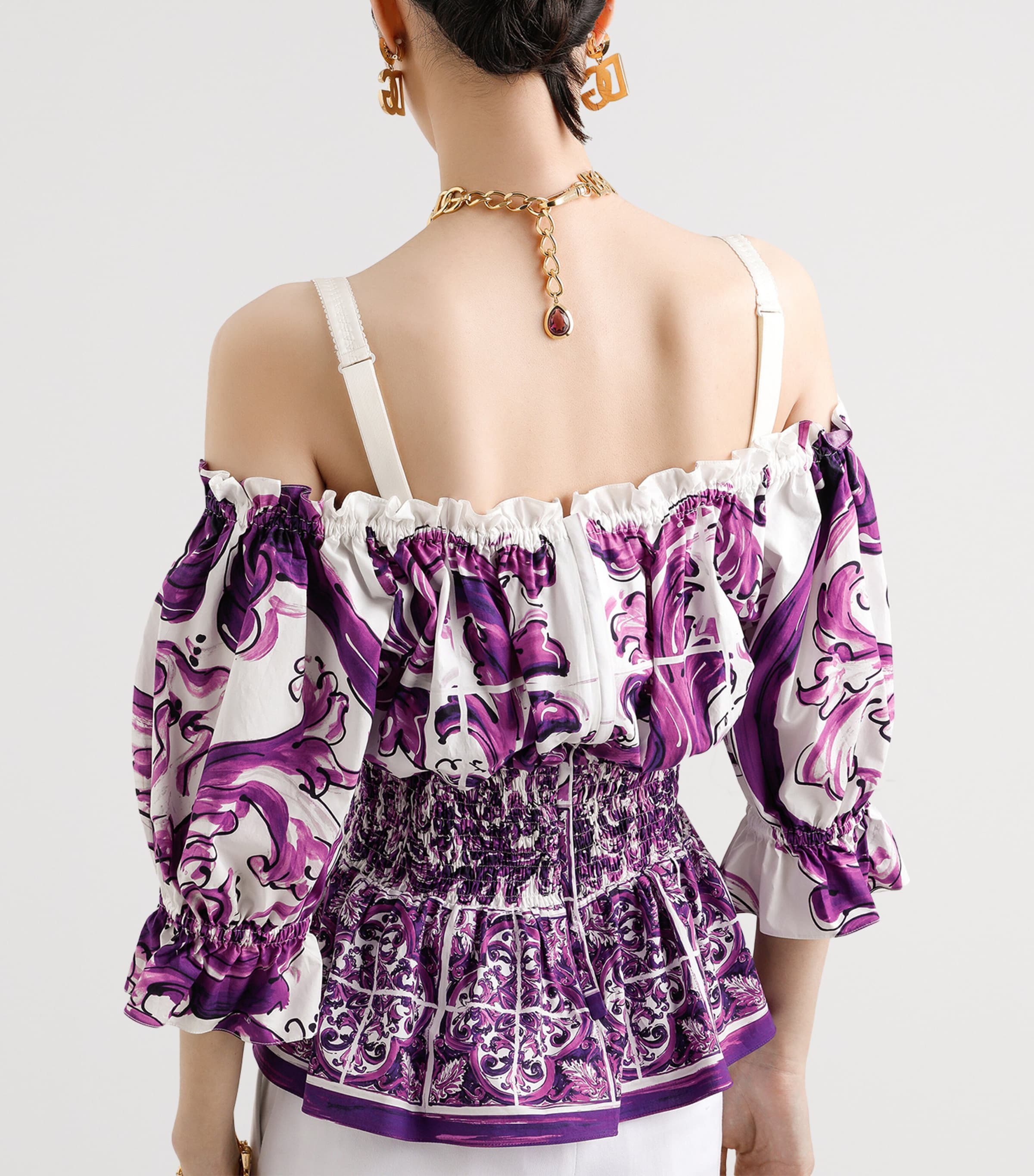 Shirred Printed Top HP5DQ-MAIOLICA VIOLA Image 3