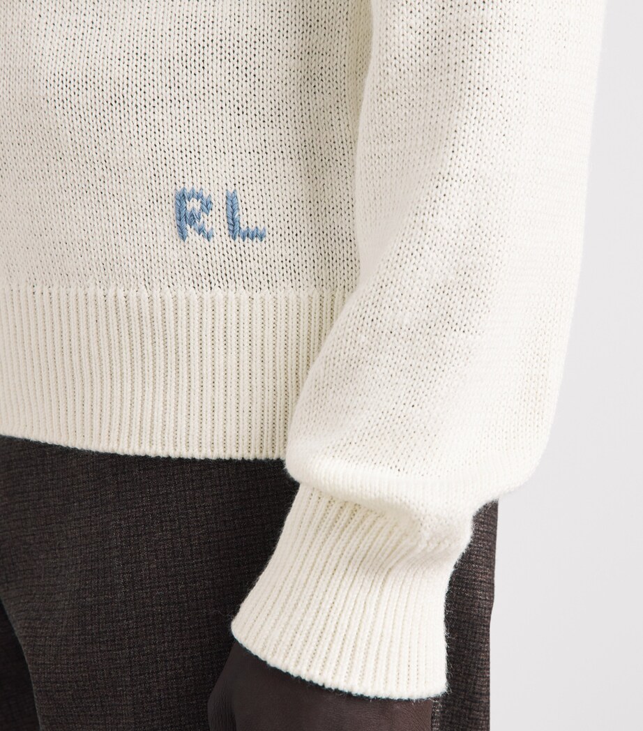 Ralph Lauren Purple Label Mens Silk-Linen Polo Bear Sweater Classic Cream Image 3