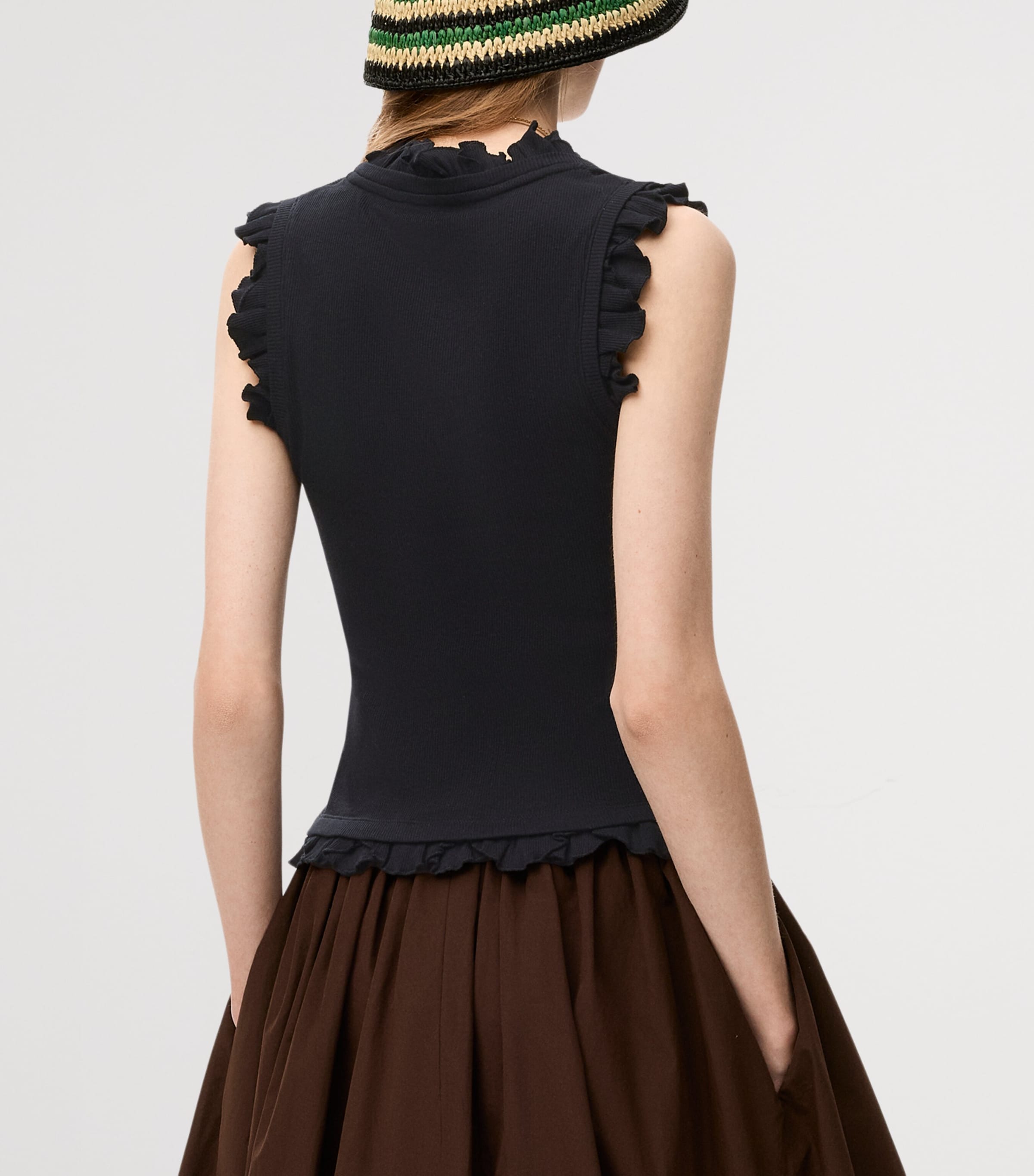 LOEWE Womens x Paula's Ibiza Cotton-Blend Ruffled Tank Top Black Image 4