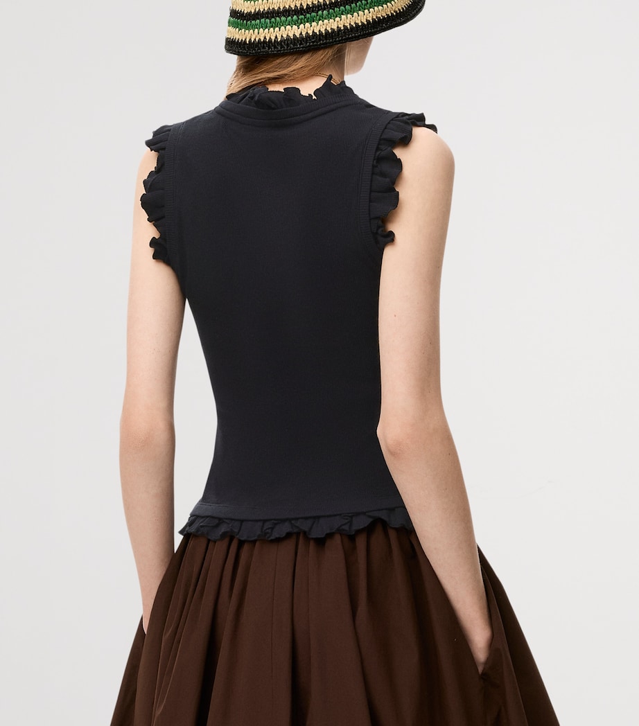 LOEWE Womens x Paula's Ibiza Cotton-Blend Ruffled Tank Top Black Image 4