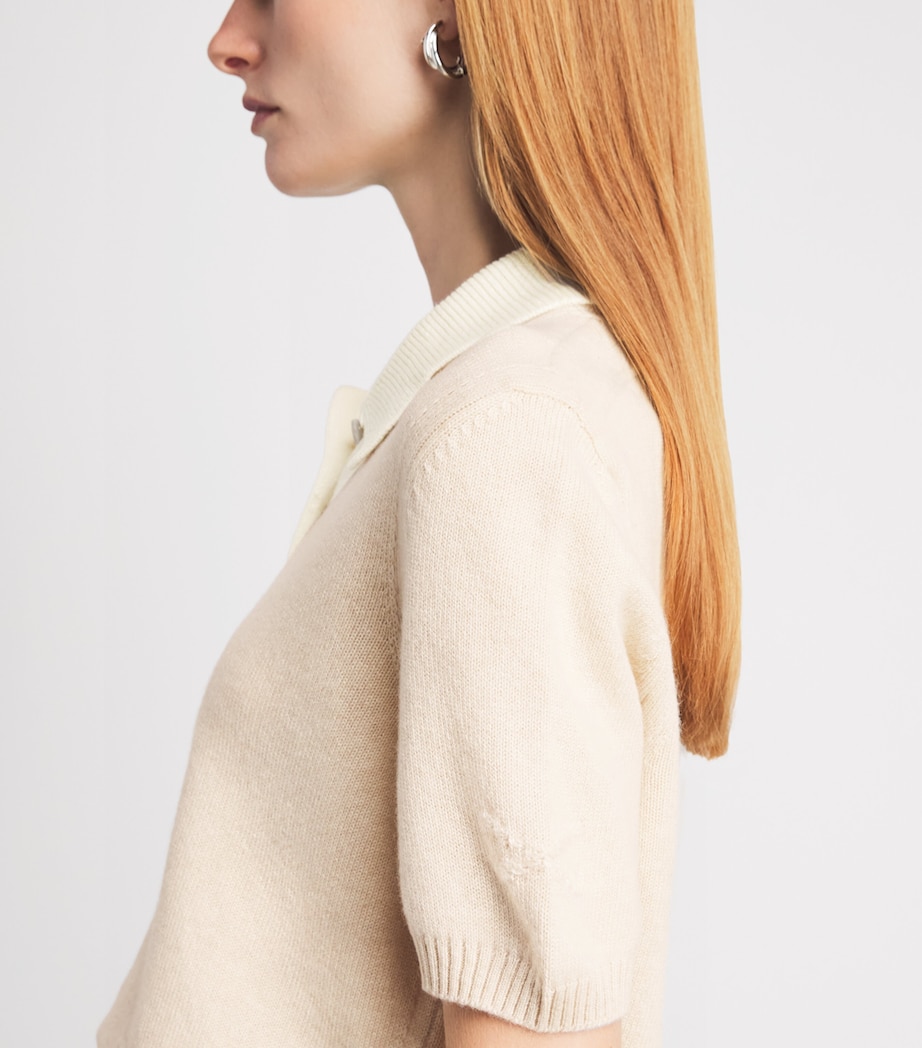 Barrie Womens Cashmere Polo Shirt Canvas/niveous Image 3