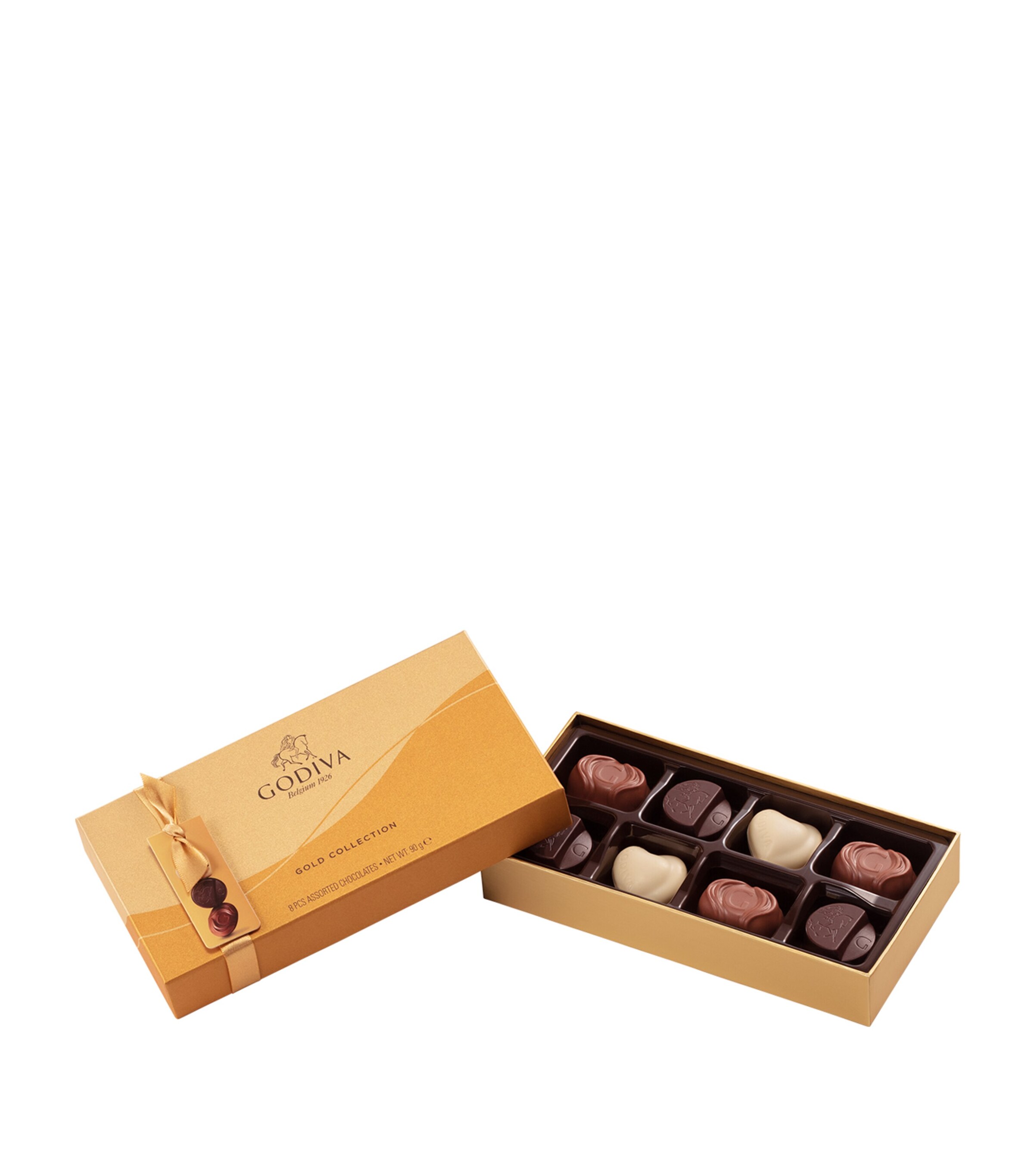 Godiva Milk, White and Dark Chocolate 8-Piece Gold Selection Box (90g) Image 1