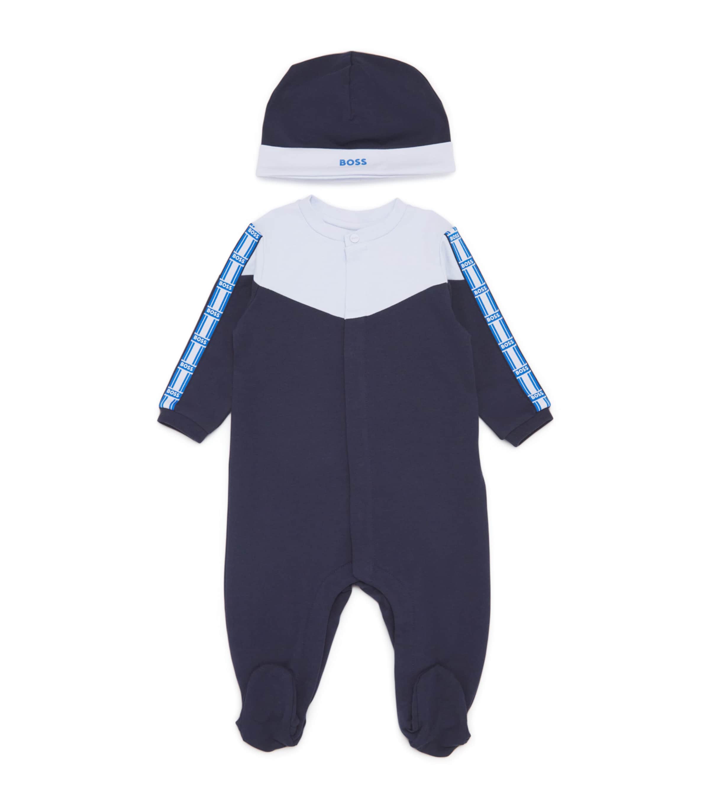 BOSS Kidswear Cotton All-In-One and Hat Set (1-18 Months) Navy Image 1