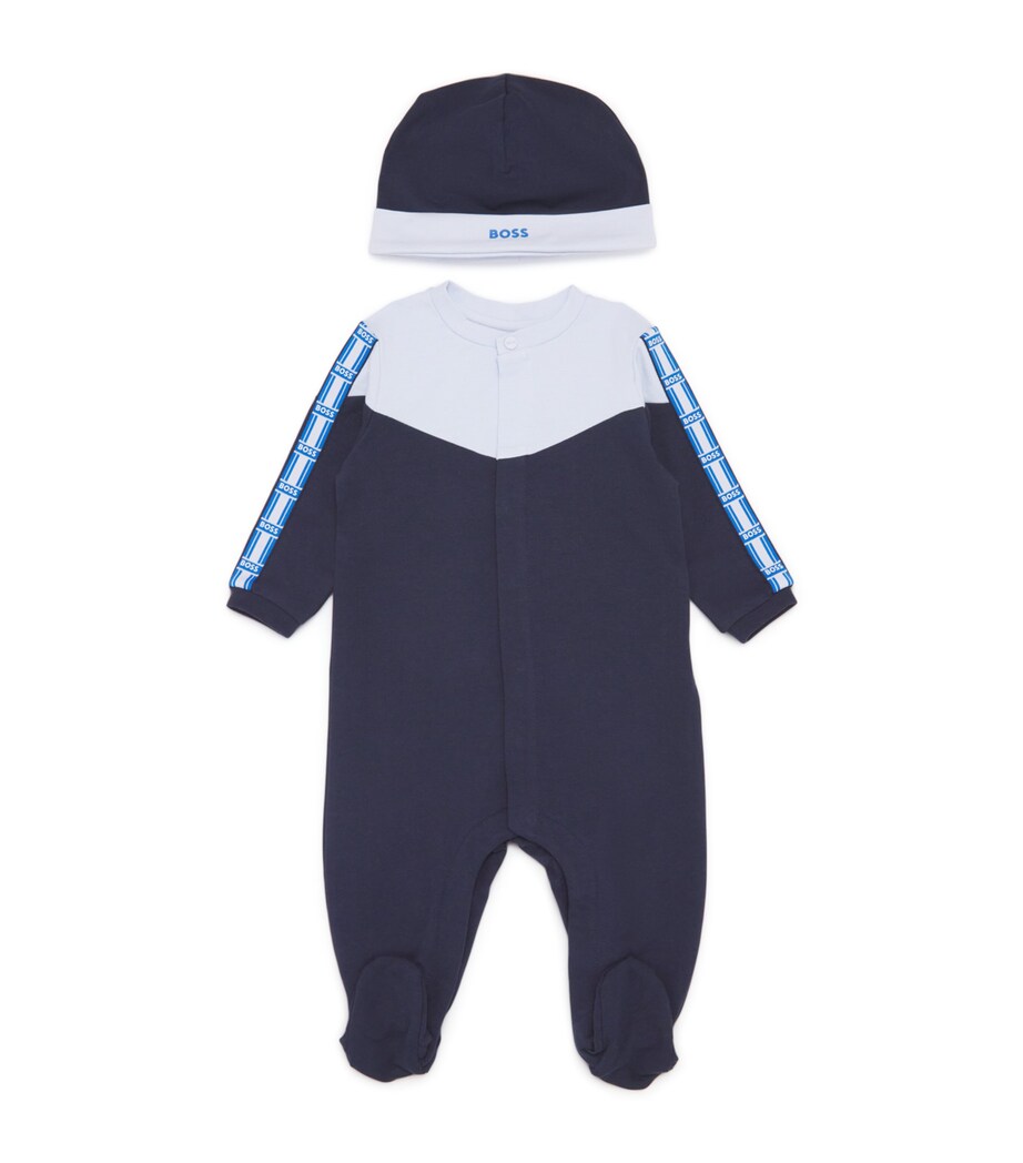 BOSS Kidswear Cotton All-In-One and Hat Set (1-18 Months) Navy Image 1