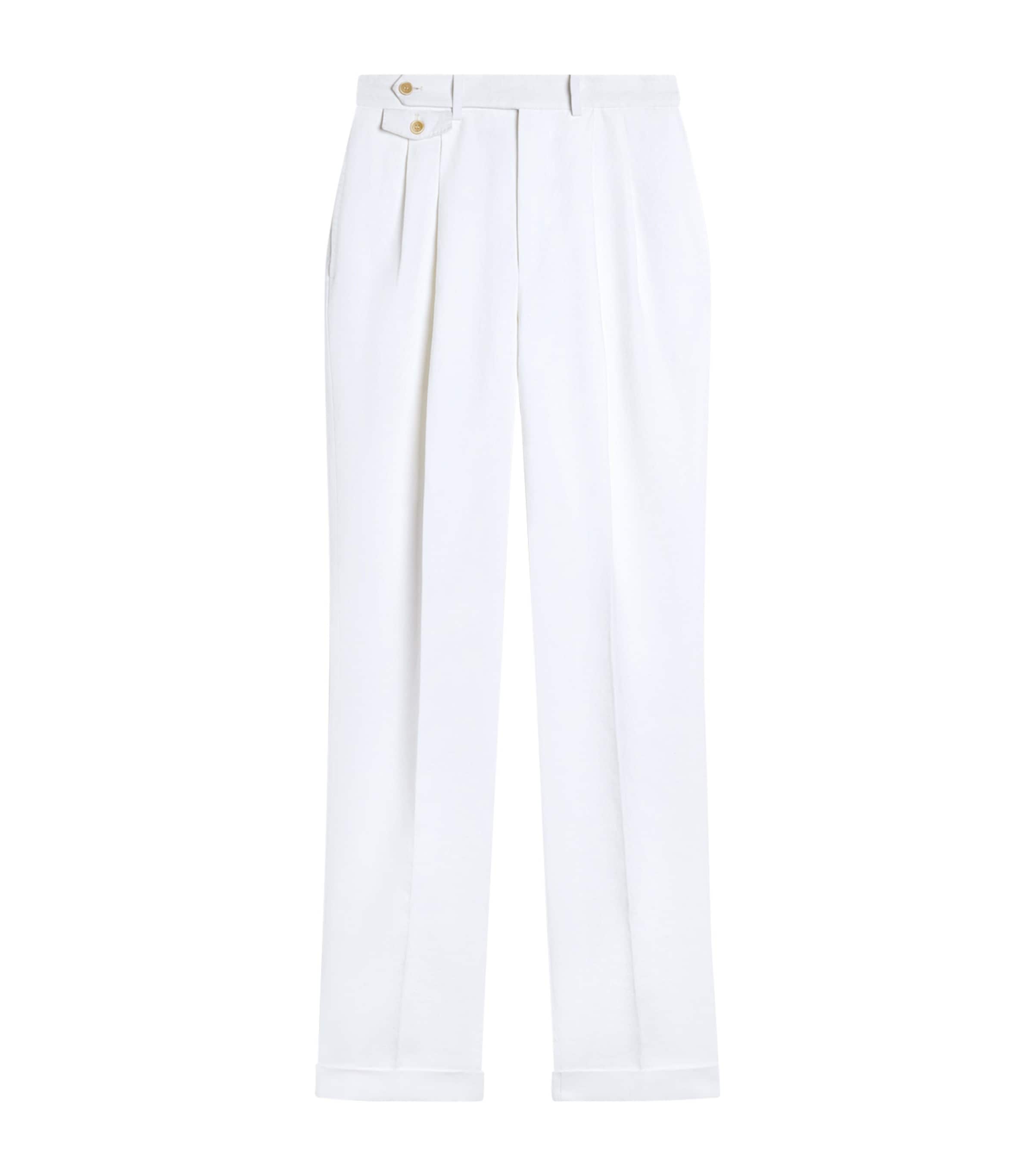 Dunhill Linen Double-pleated Formal Trousers In White
