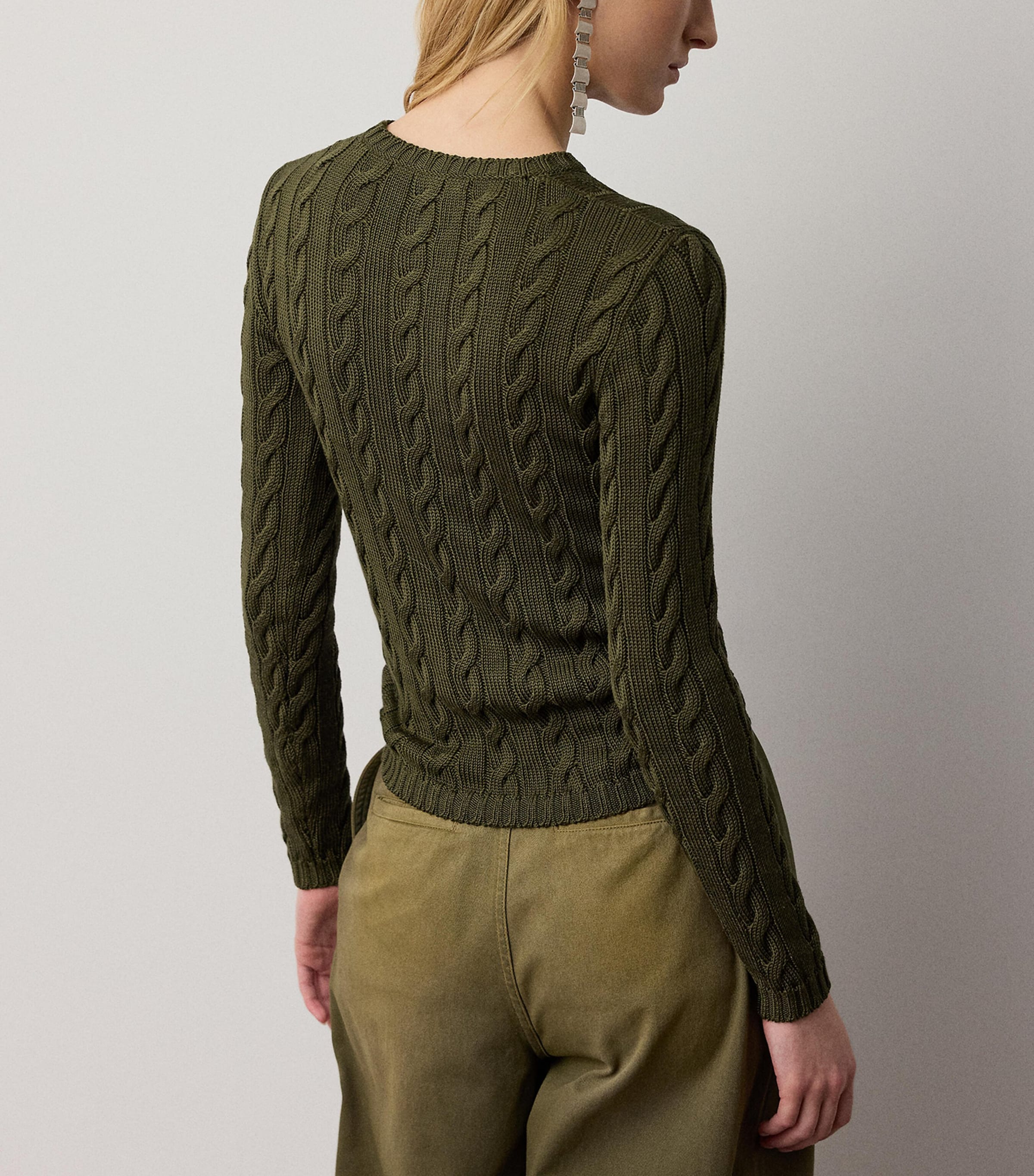 Ralph Lauren Collection Womens Silk-Blend Cable-Knit Sweater Cypress Image 3