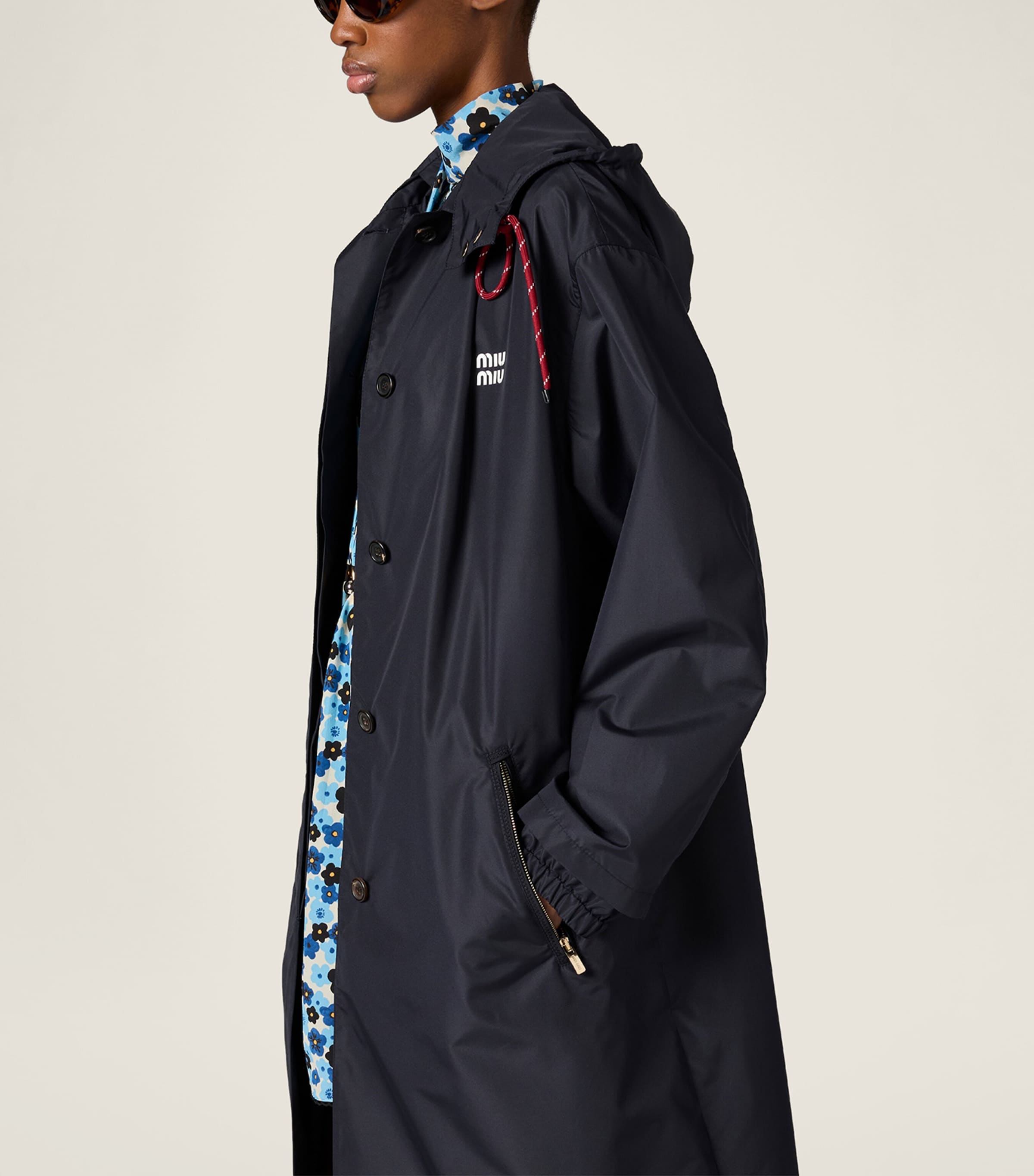 Miu Miu Womens Technical Hooded Coat Blue Image 5