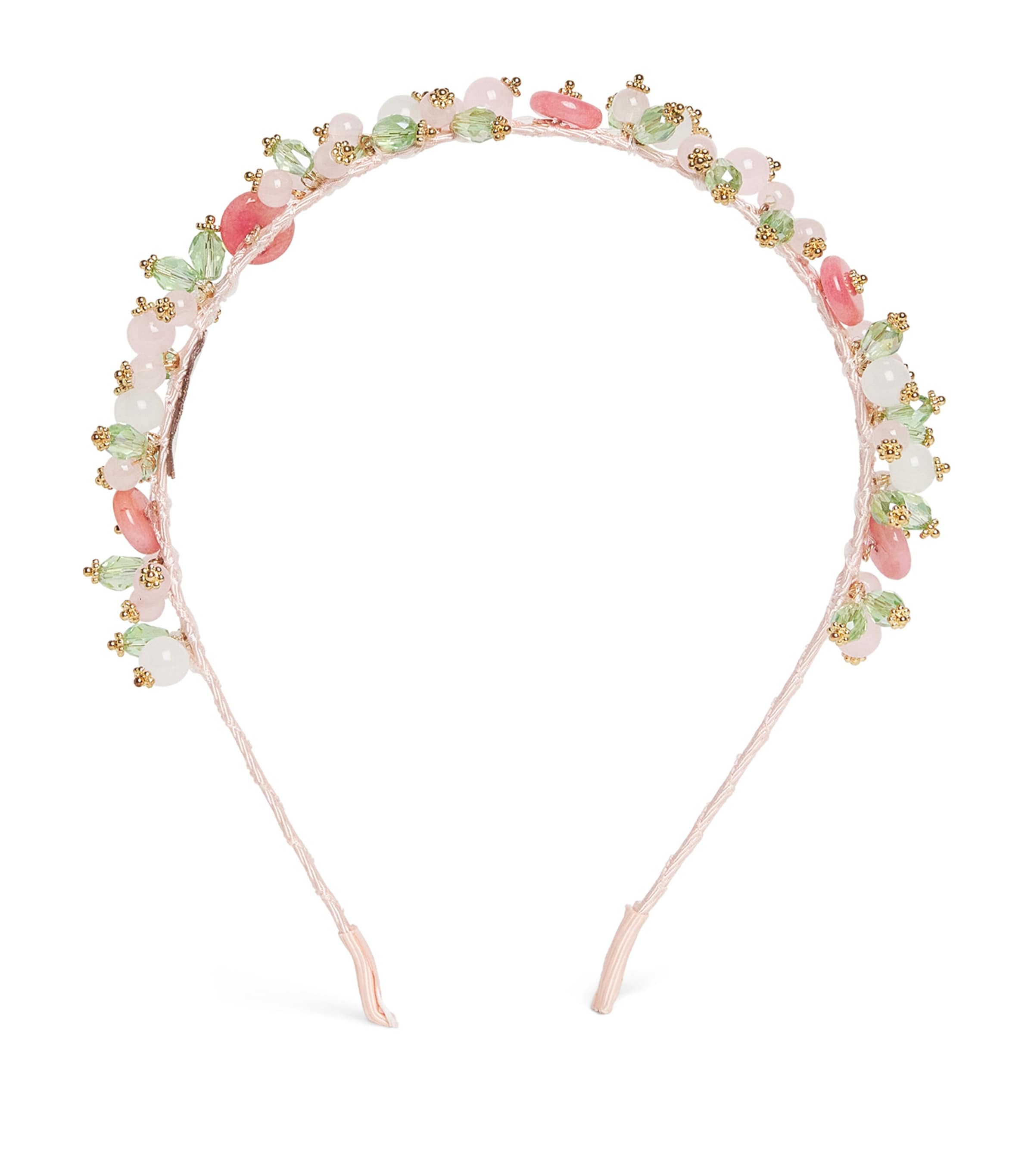 Monnalisa Satin Beaded Headband In Pink